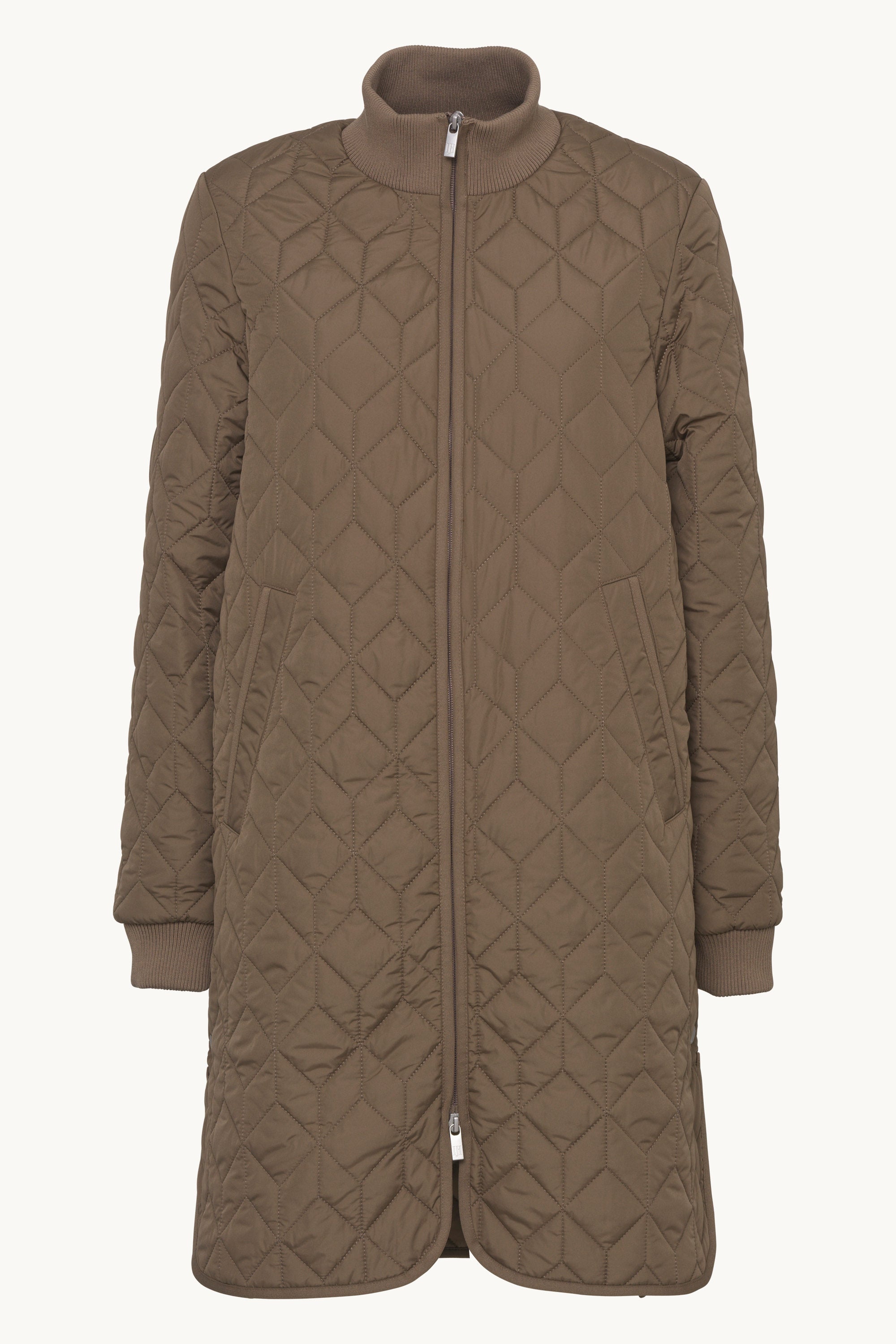 Long Padded Quilt Jacket - Mud