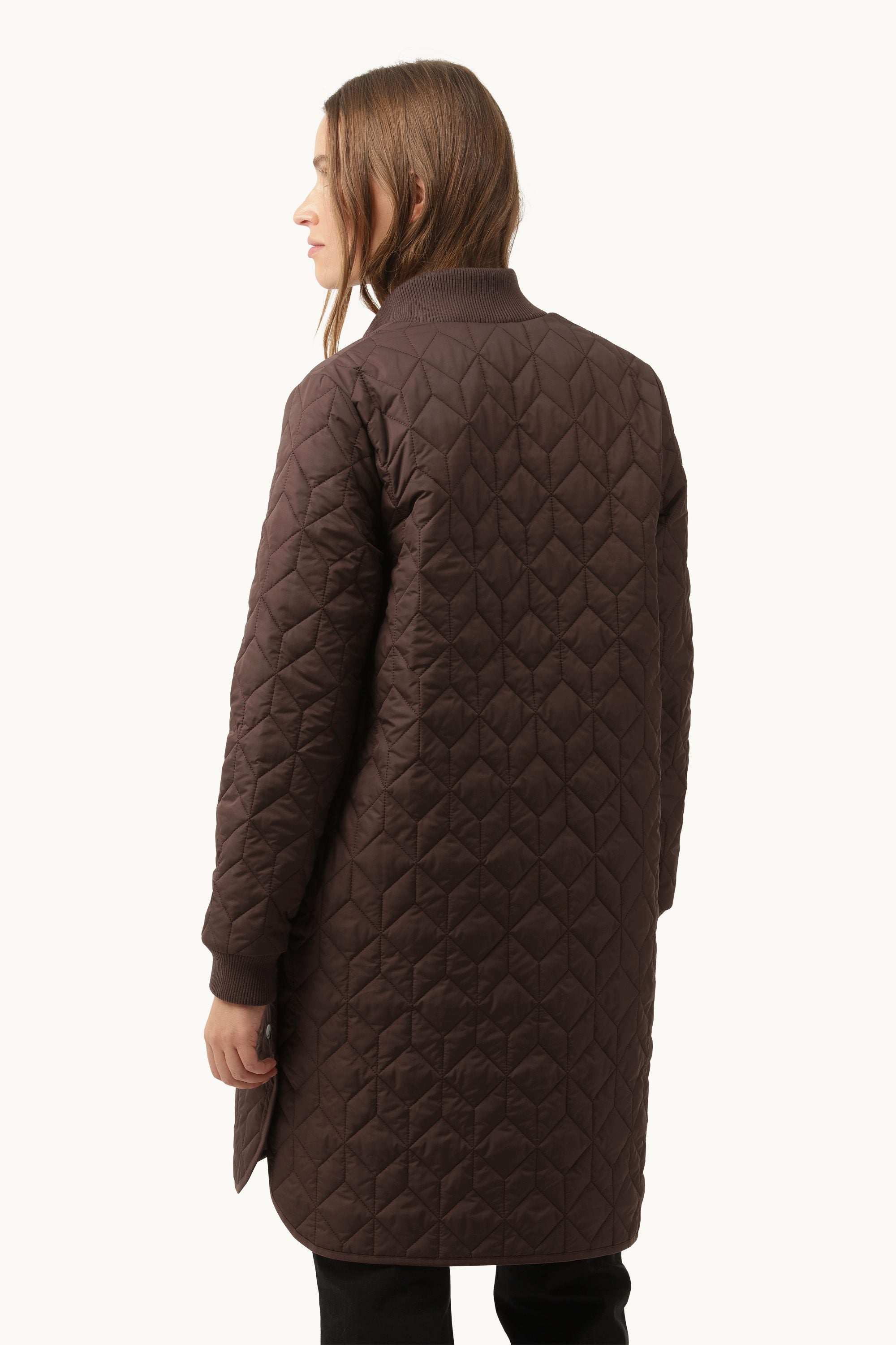 Long Padded Quilt Jacket - Ebony