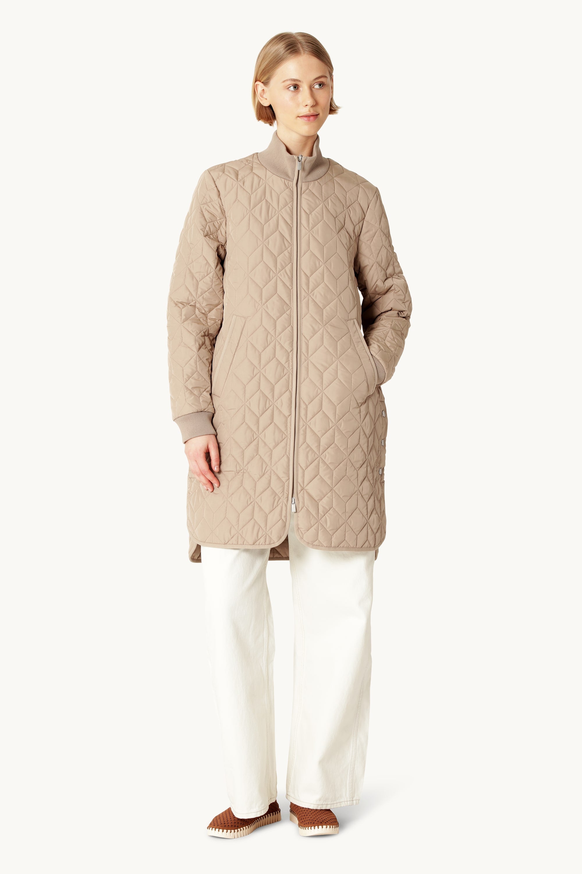 Long Padded Quilt Jacket - Wheat
