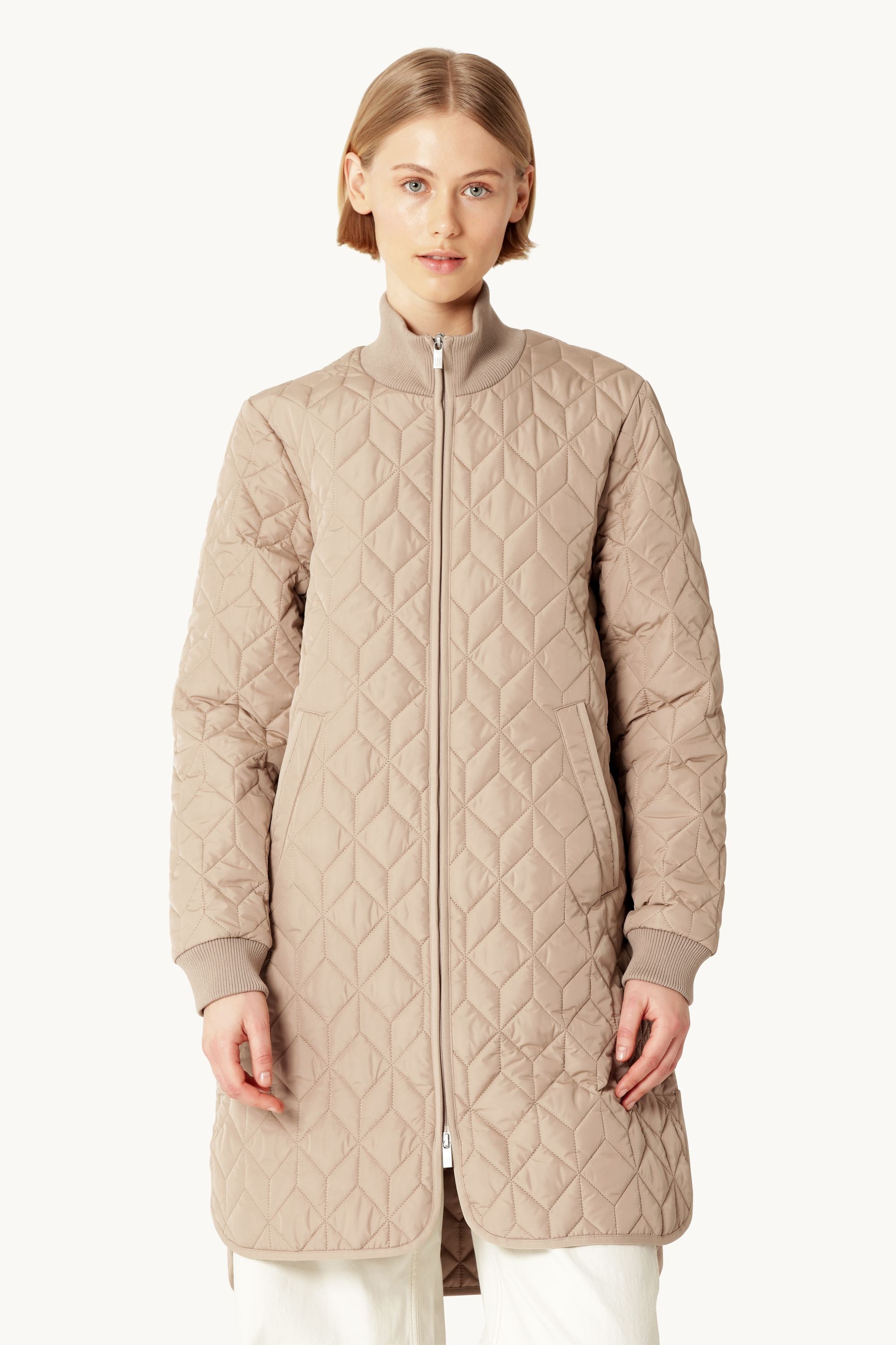 Long Padded Quilt Jacket - Wheat
