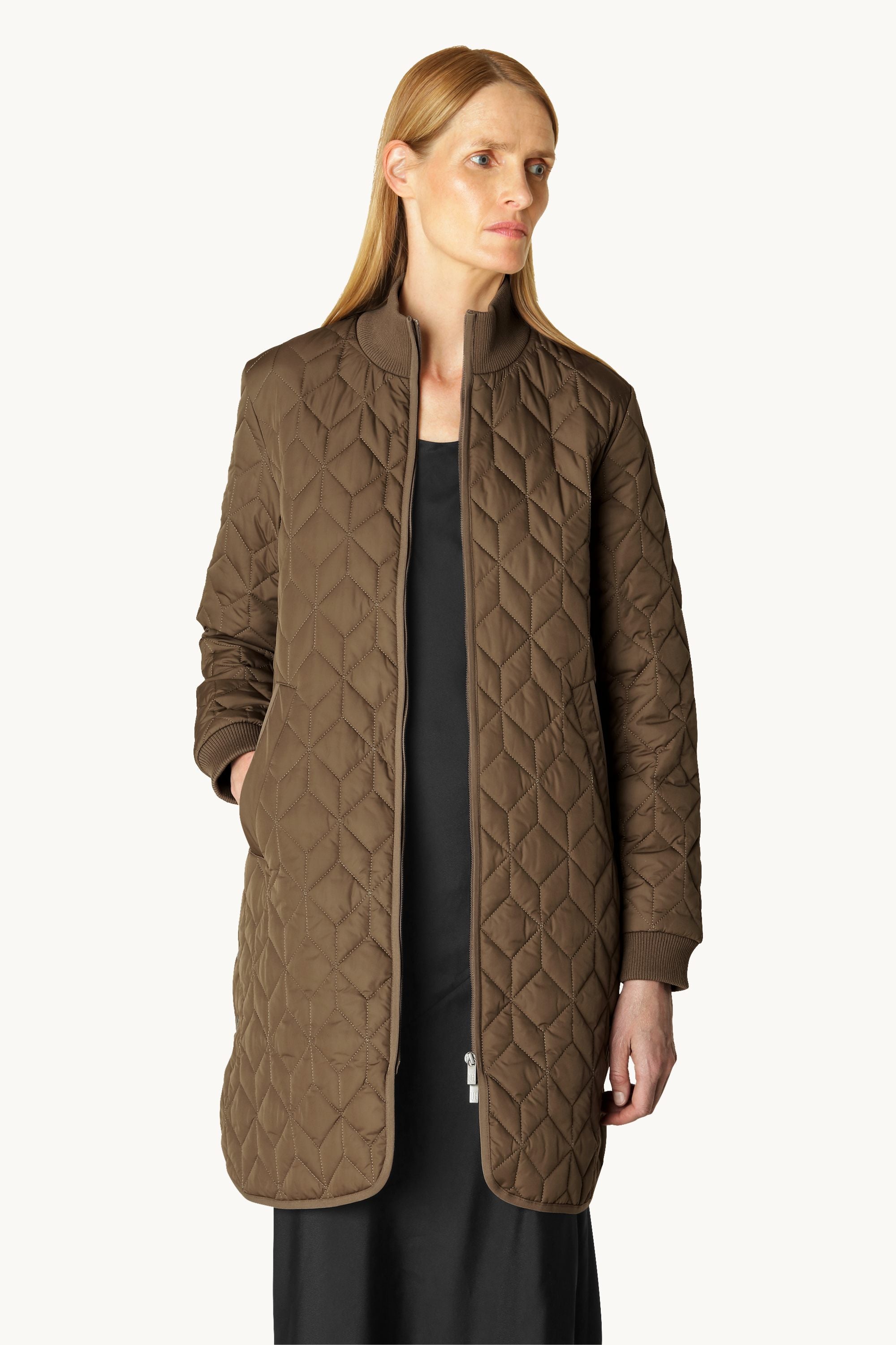 Long Padded Quilt Jacket - Cub Brown