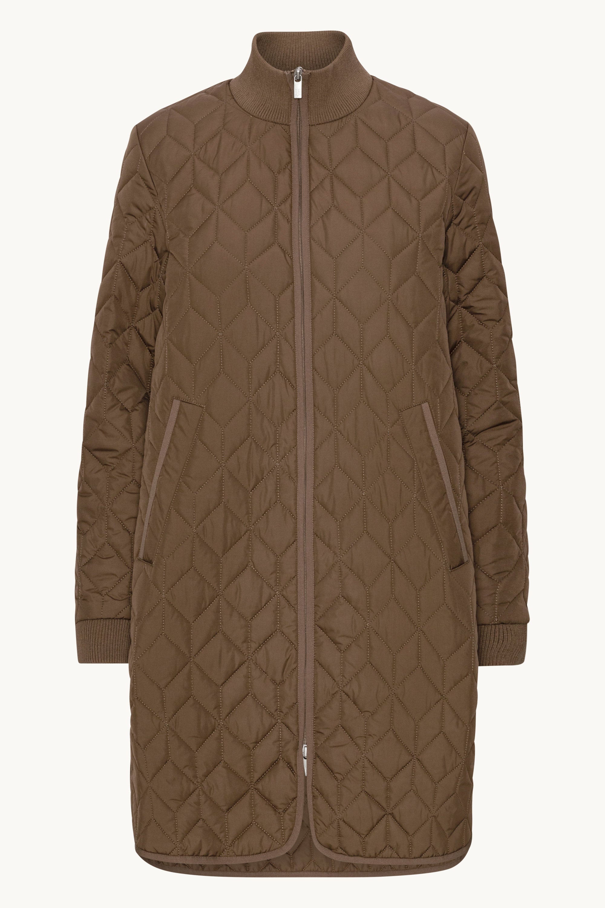 Long Padded Quilt Jacket - Cub Brown