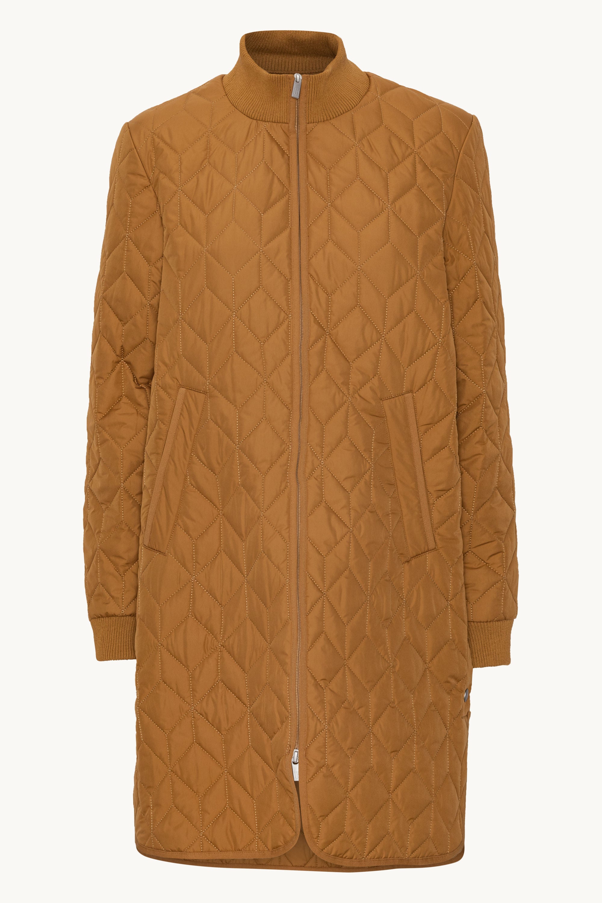 Long Padded Quilt Jacket - Golden Brown