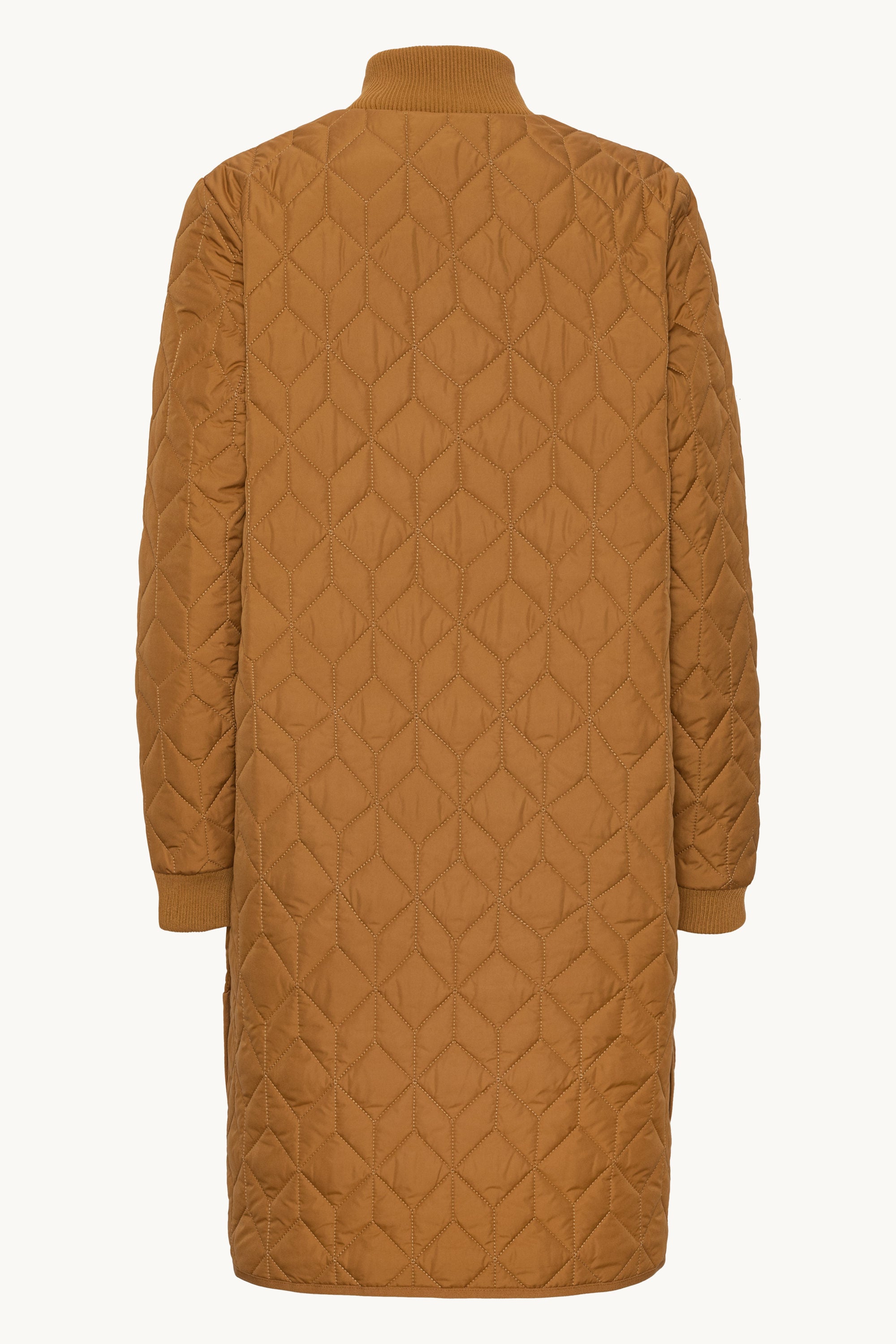 Long Padded Quilt Jacket - Golden Brown