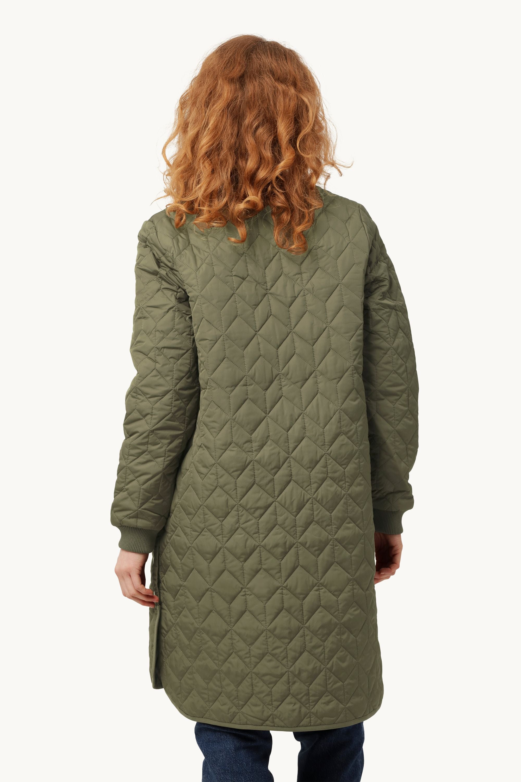 Long Padded Quilt Jacket - Army