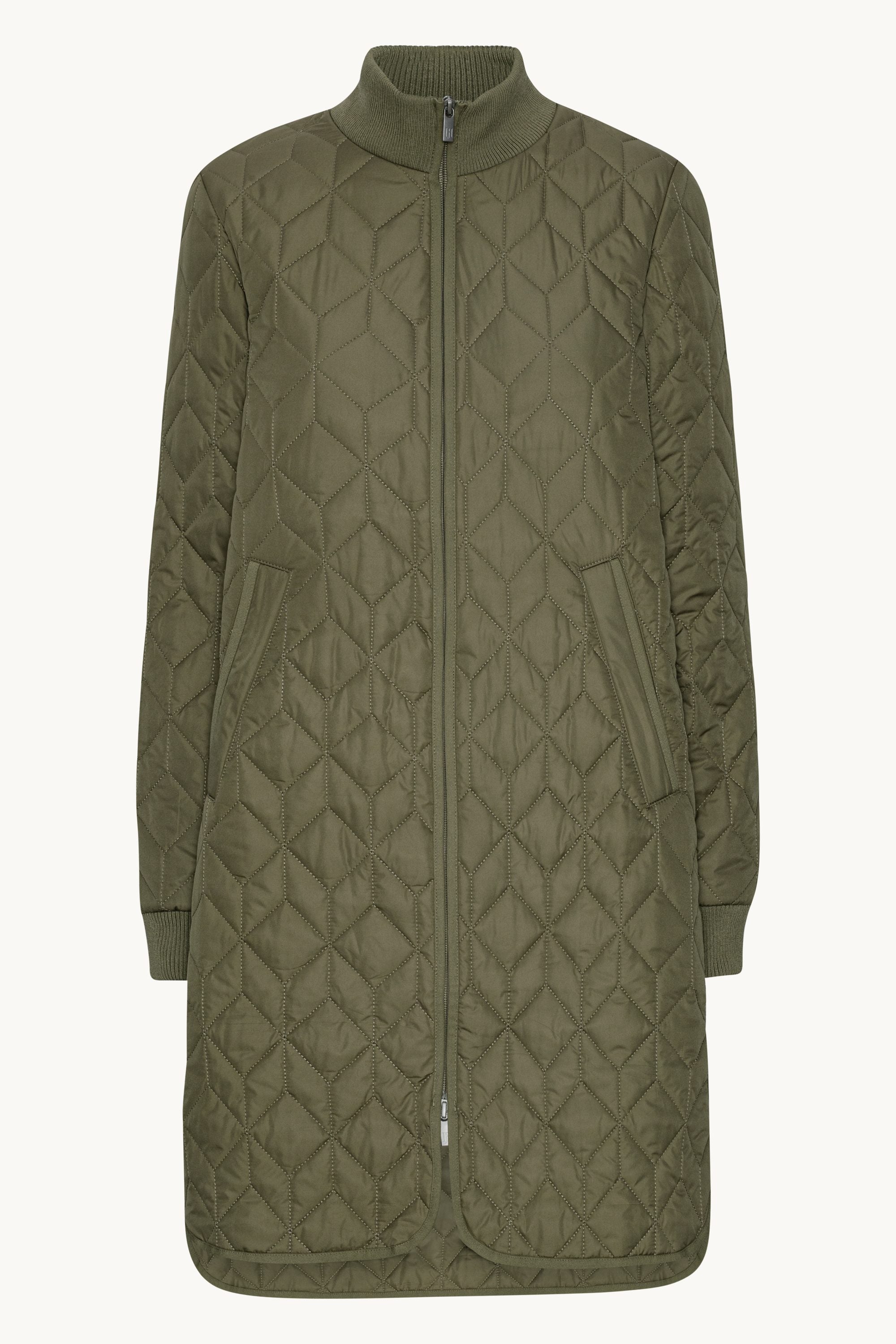 Long Padded Quilt Jacket - Army