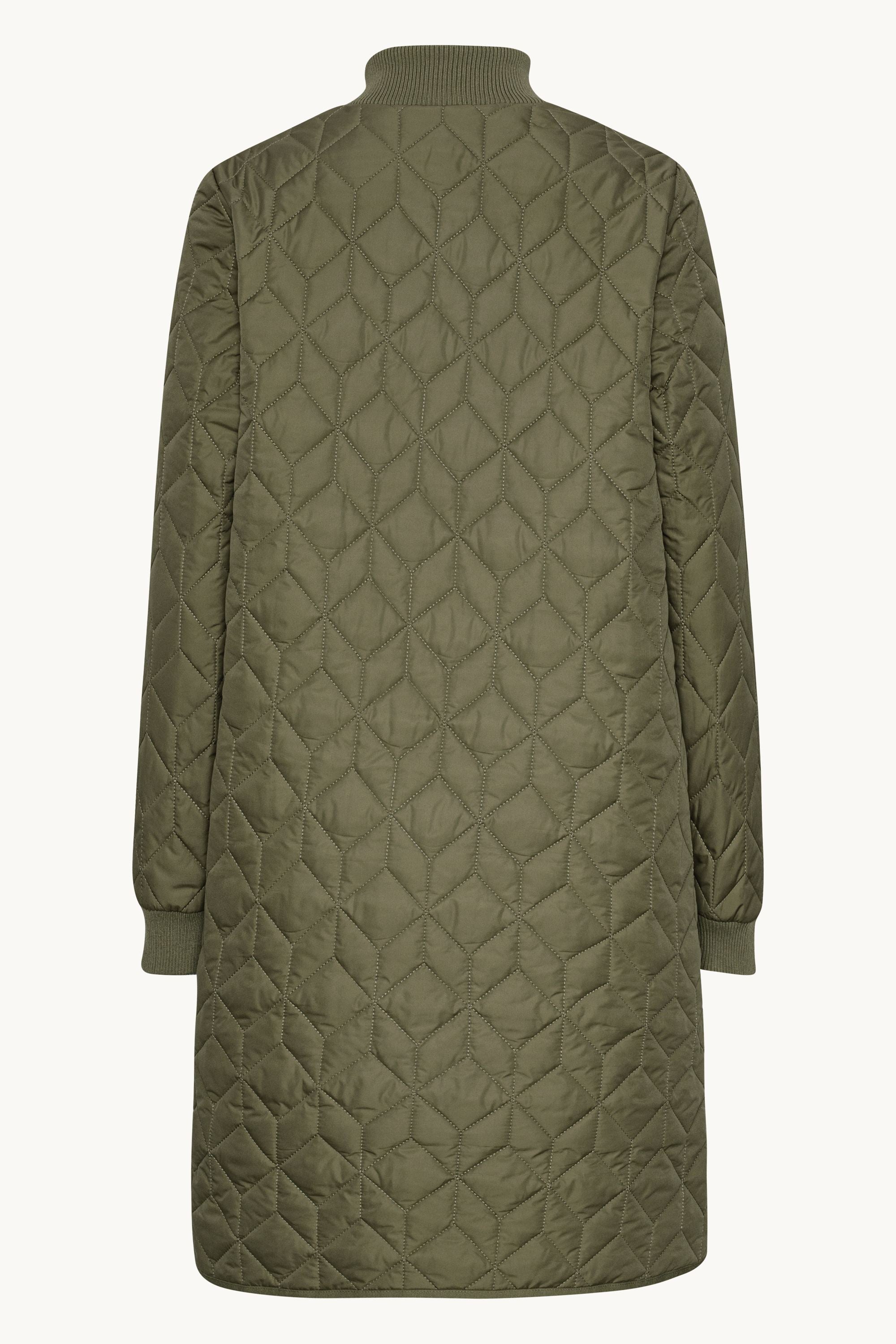 Long Padded Quilt Jacket - Army