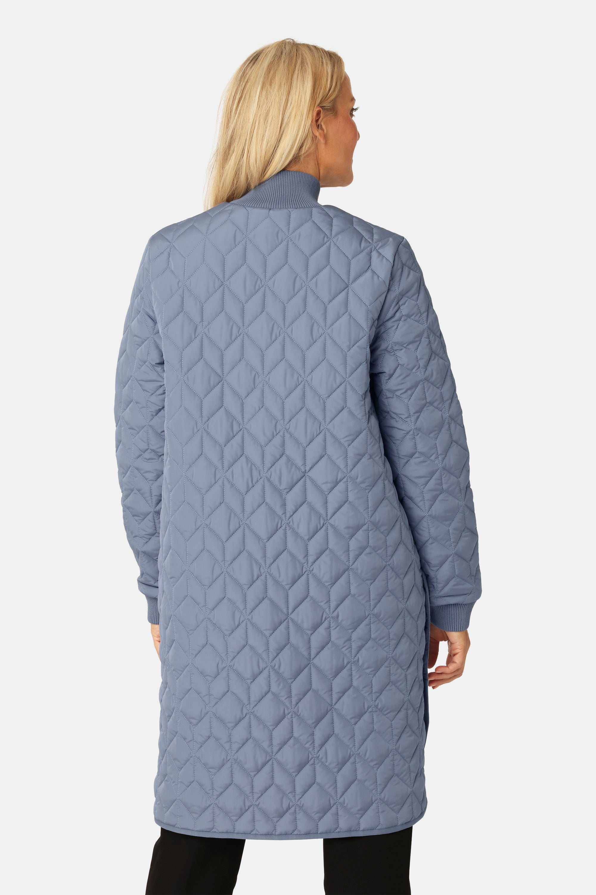 Long Padded Quilt Jacket - Grey Blue