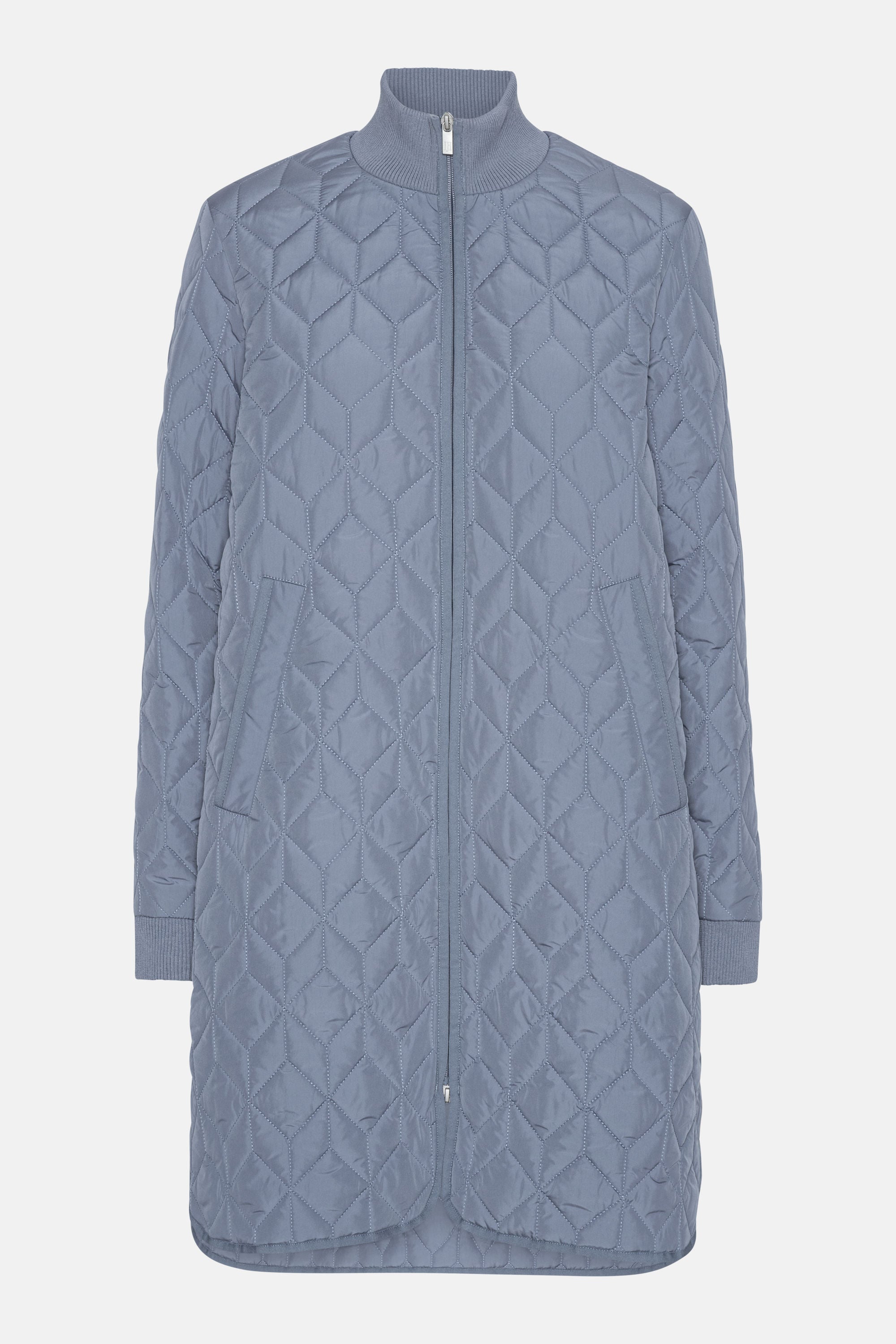 Long Padded Quilt Jacket - Grey Blue