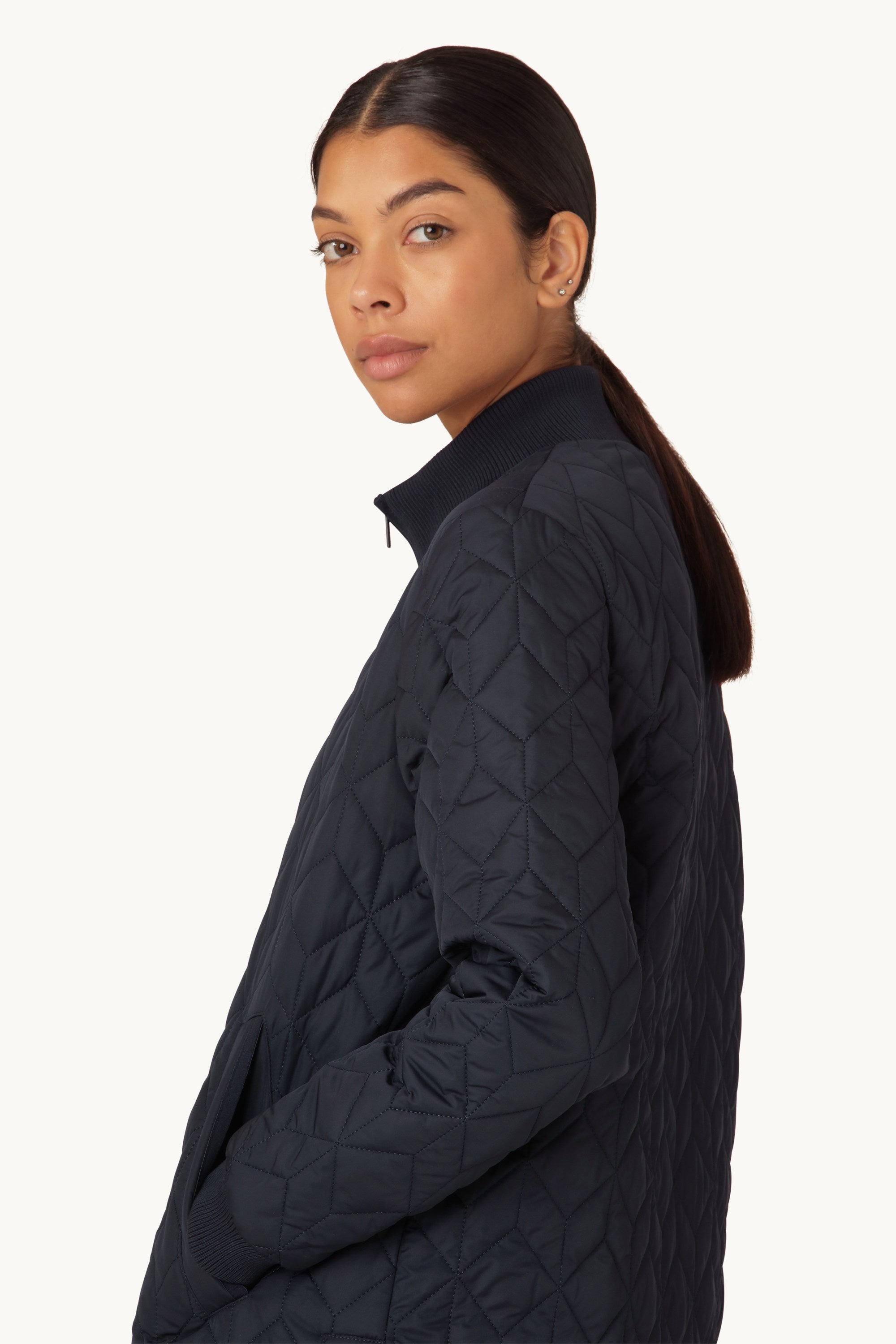 Long Padded Quilt Jacket - Dark Indigo