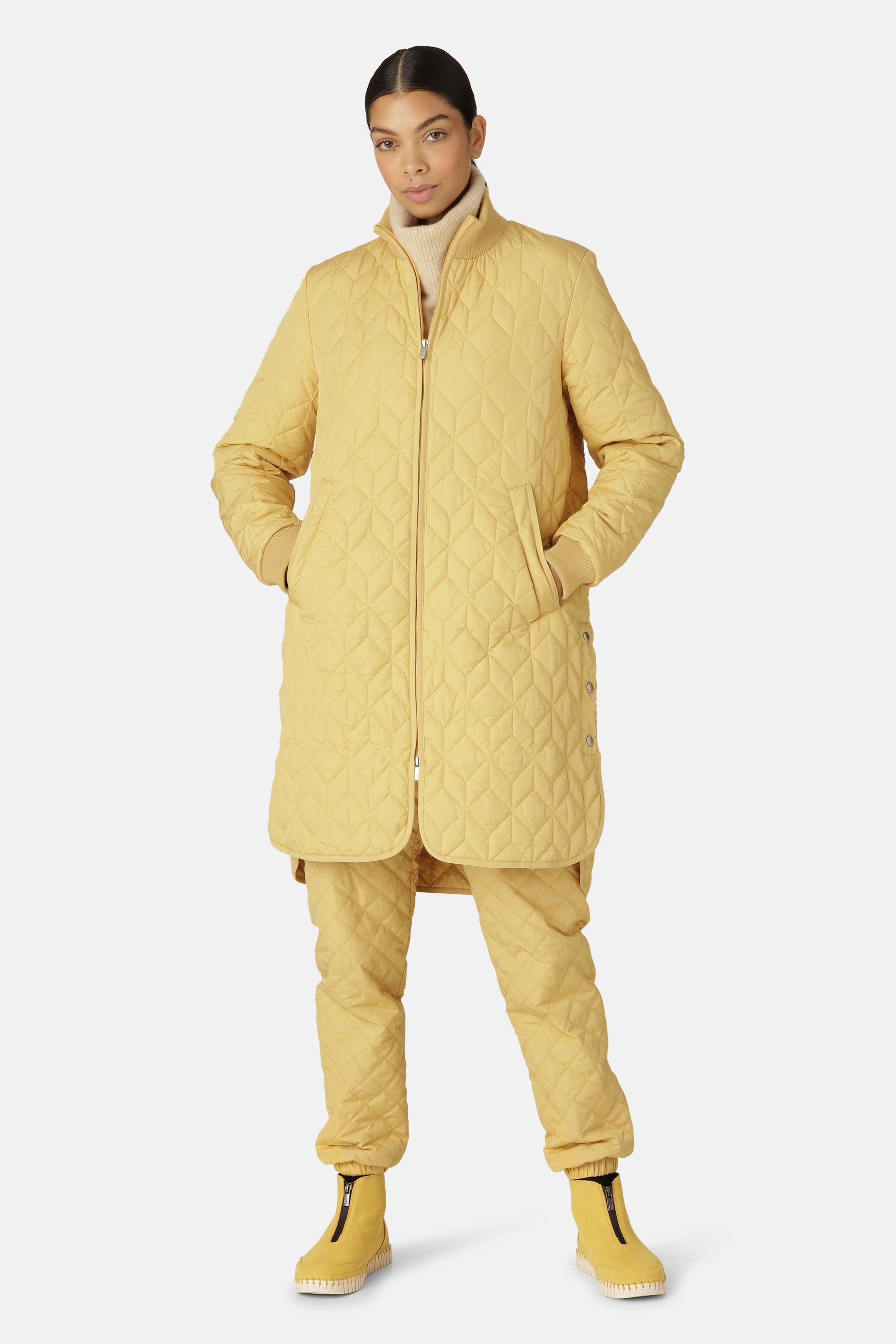 Long Padded Quilt Jacket - Marigold