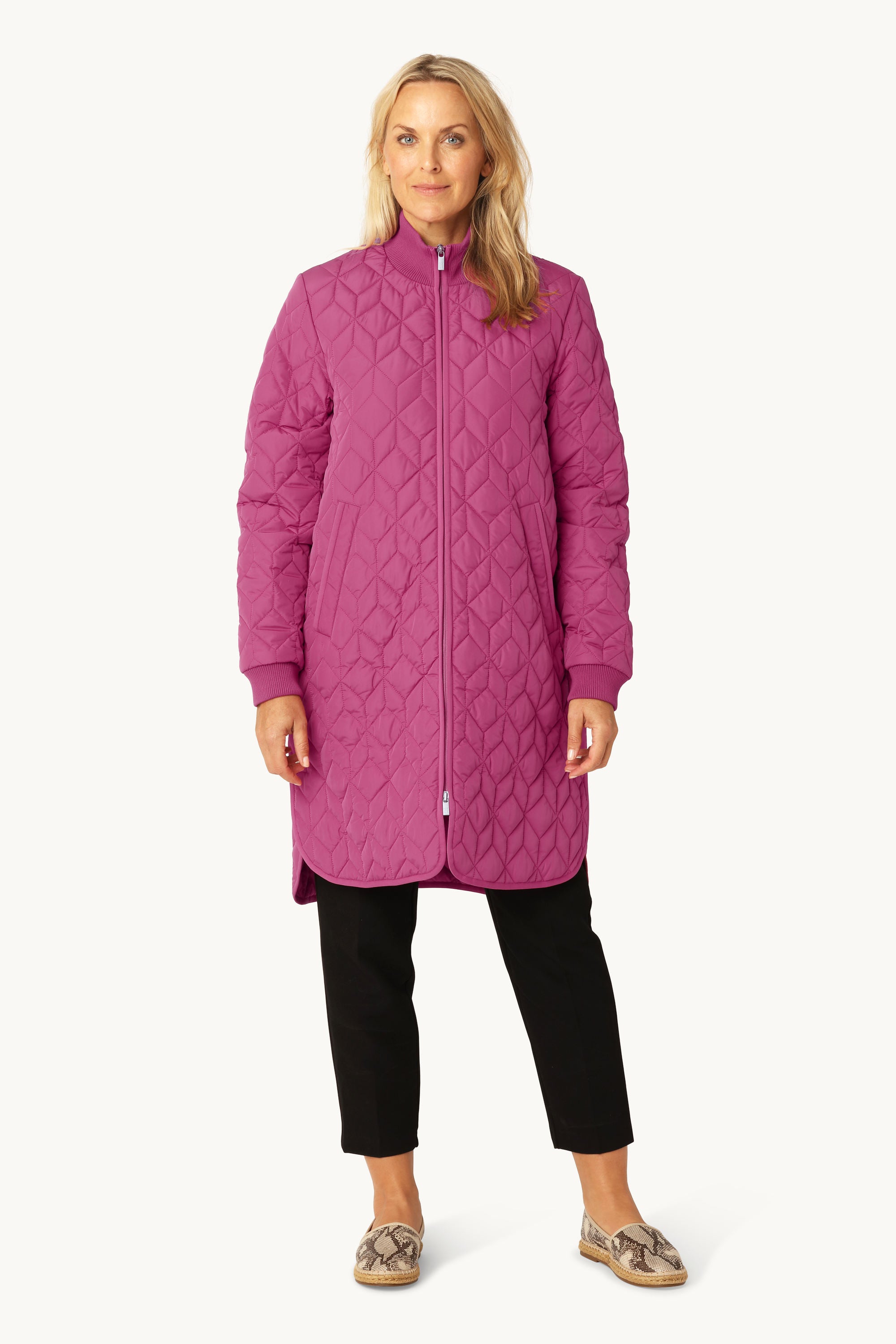 Long Padded Quilt Jacket - Magenta Haze