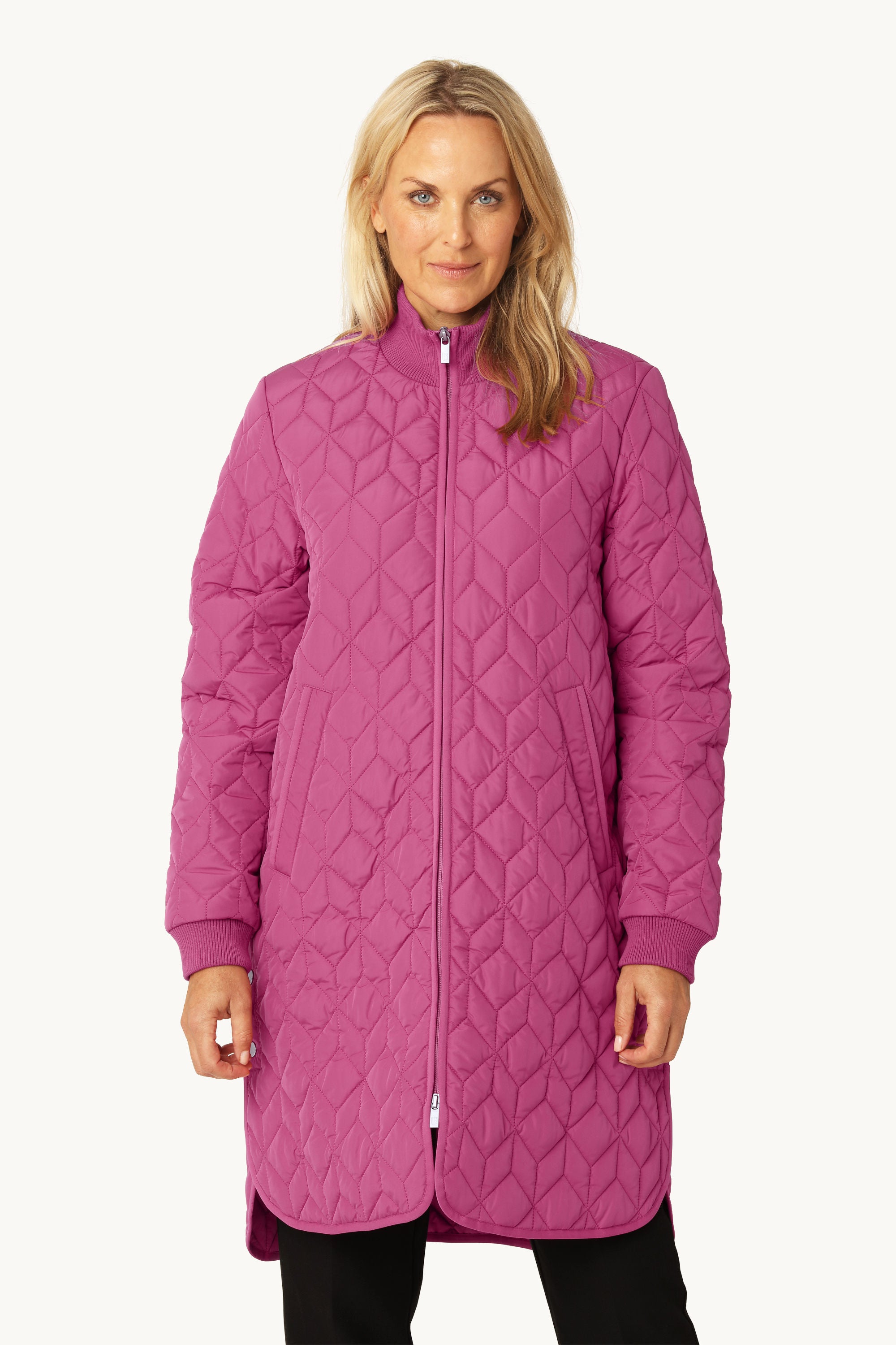 Long Padded Quilt Jacket - Magenta Haze