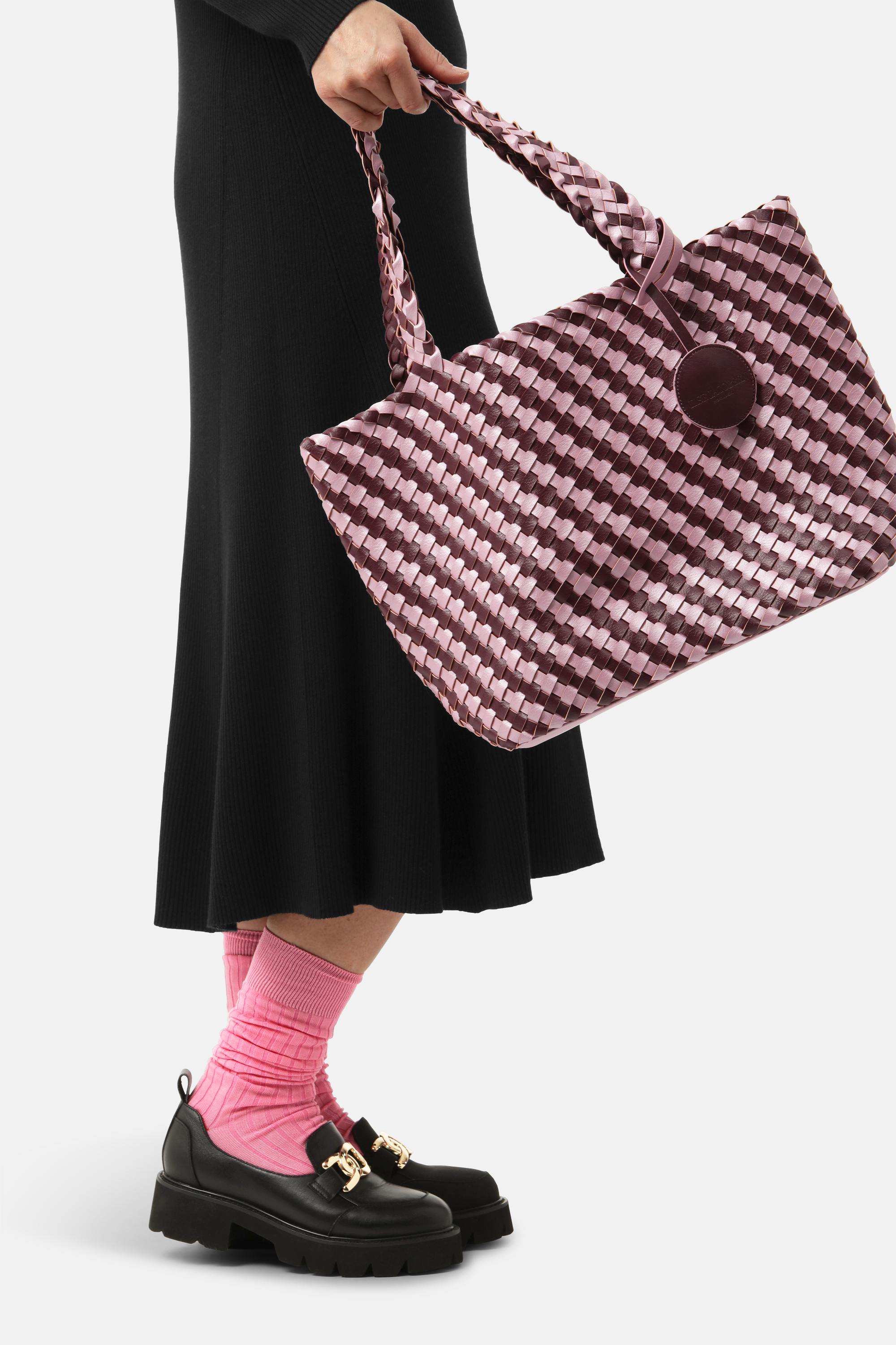Tote Bag Tressé - Maroon Banner Rosy Pink