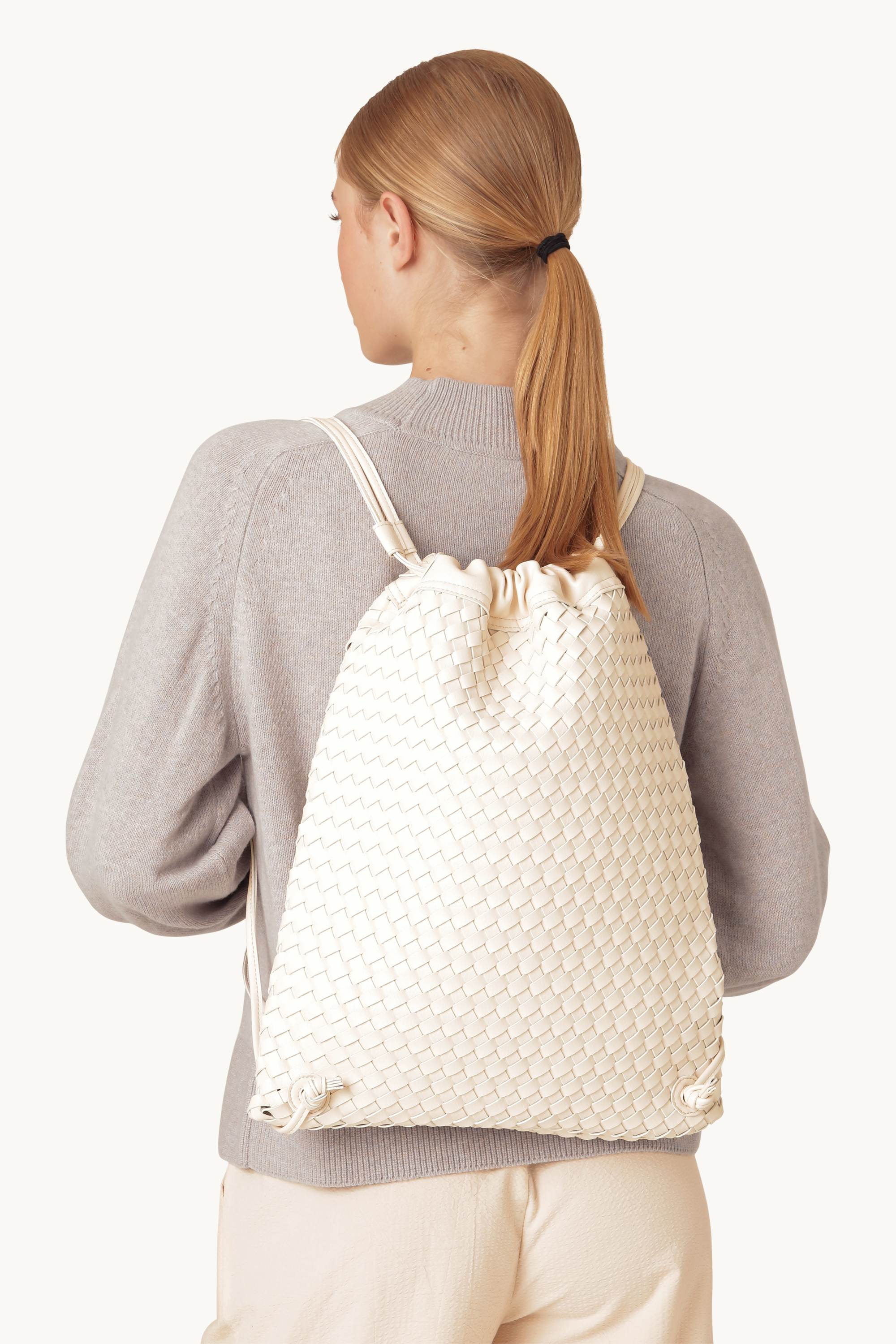Sac à dos à ficelle - Blanc d'œuf argenté