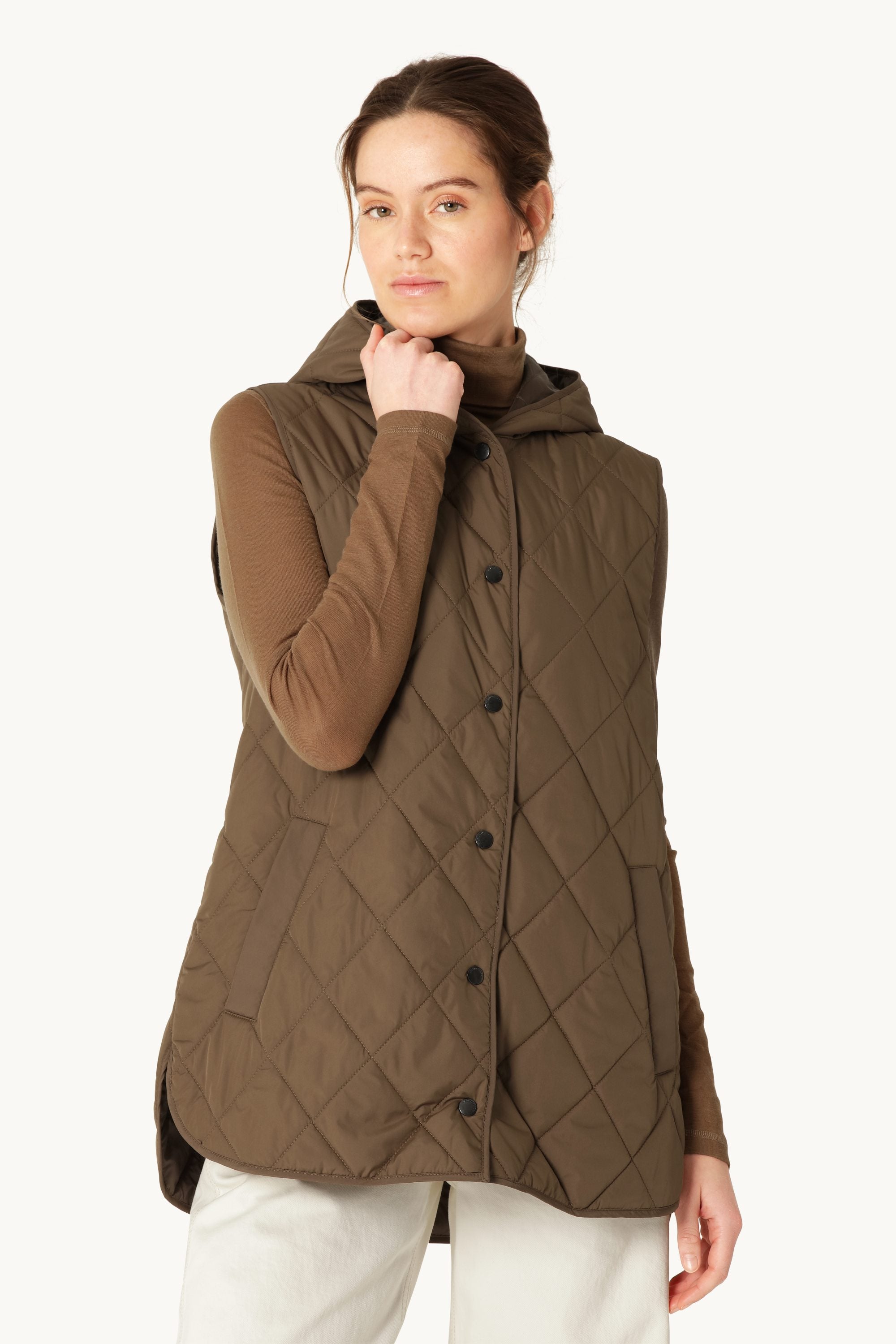 Quilted Long Vest - Nut