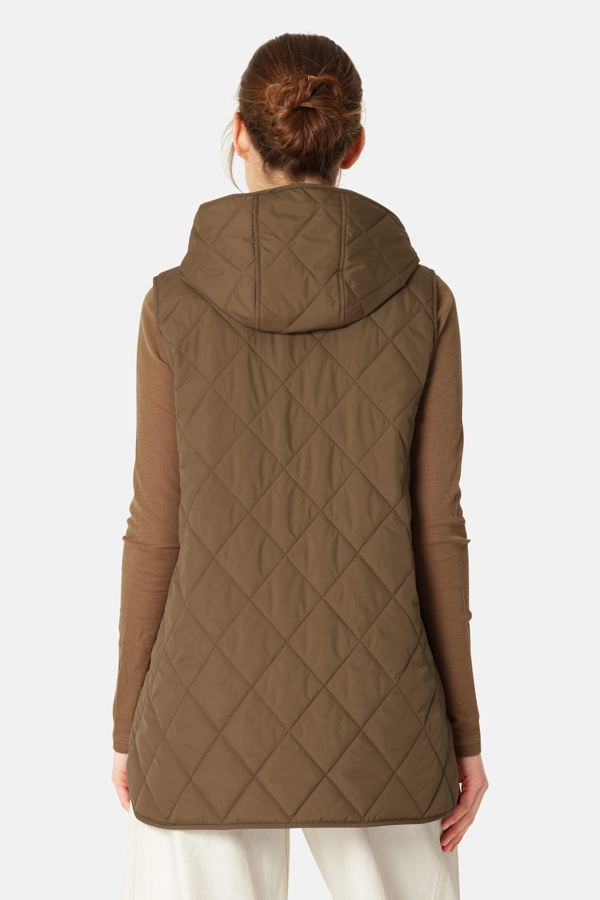 Quilted Long Vest - Nut