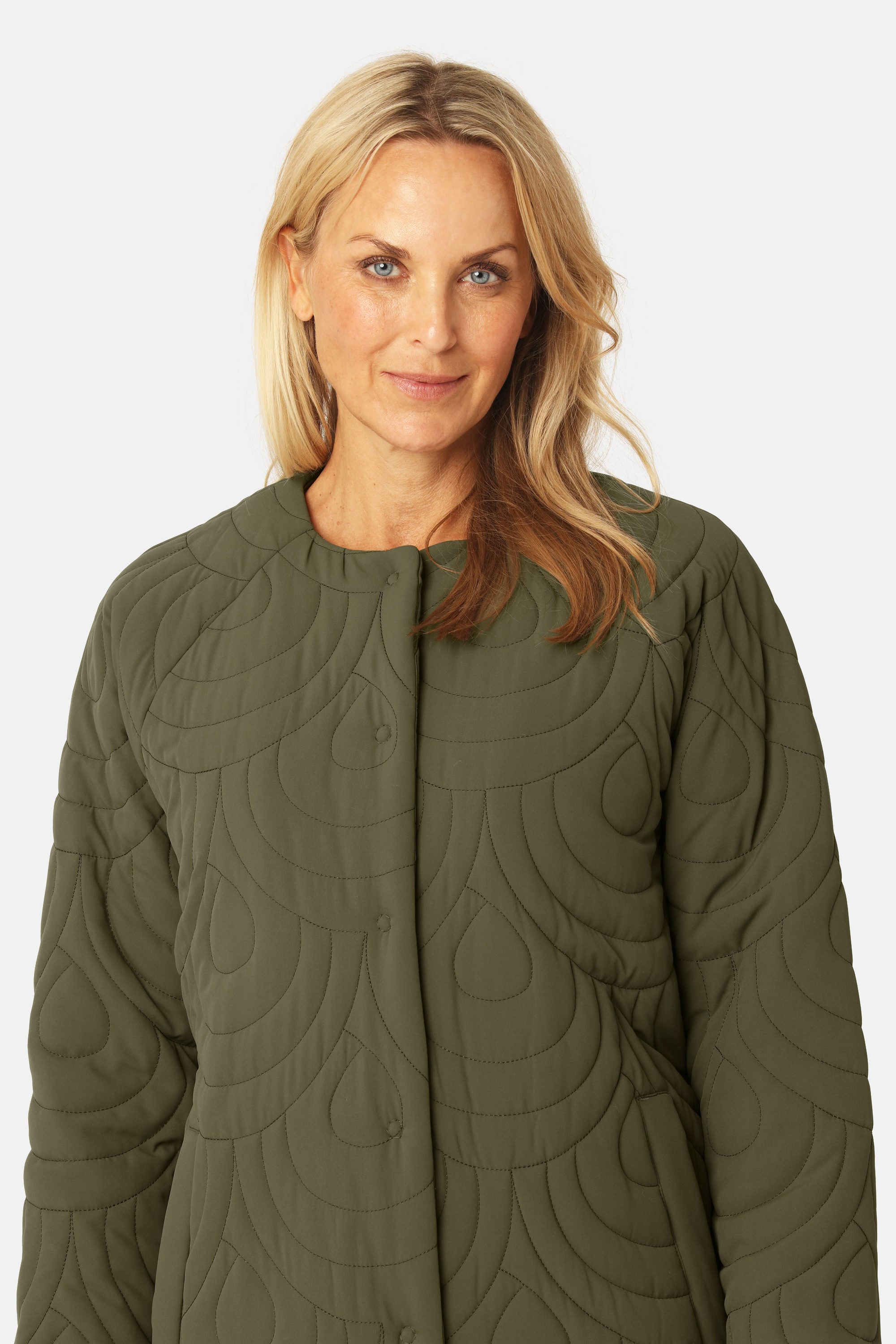 Long Quilted Jacket - Olive Night
