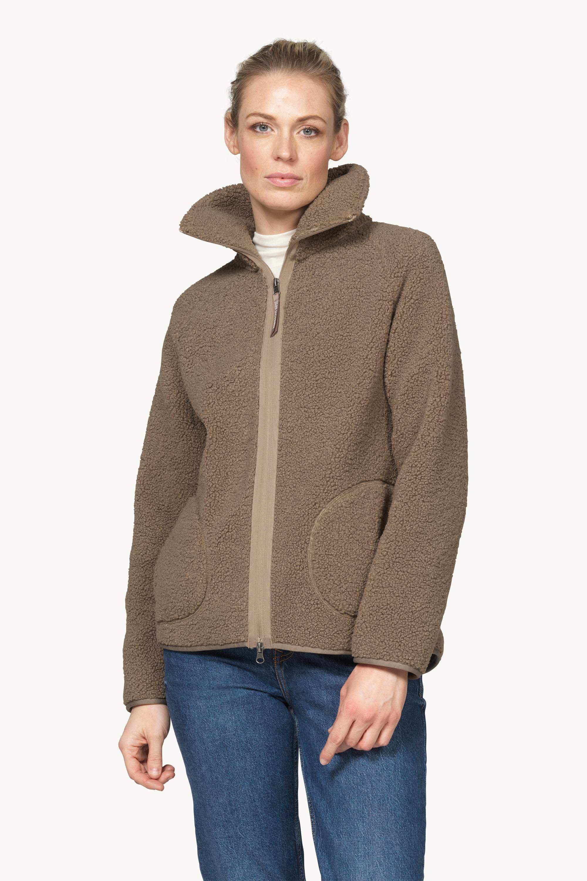 Short Pile Jacket with Zipper - Greige