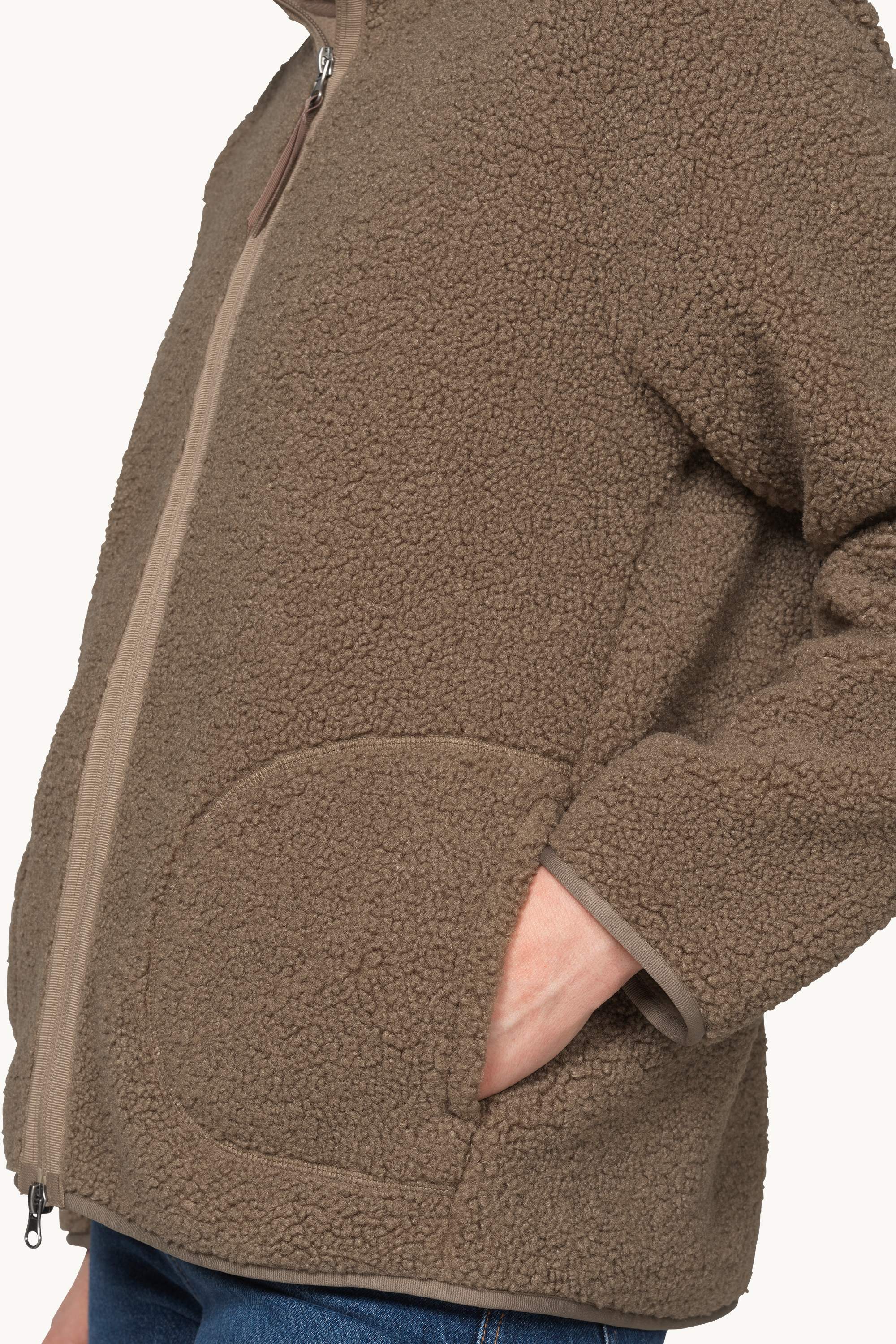 Short Pile Jacket with Zipper - Greige