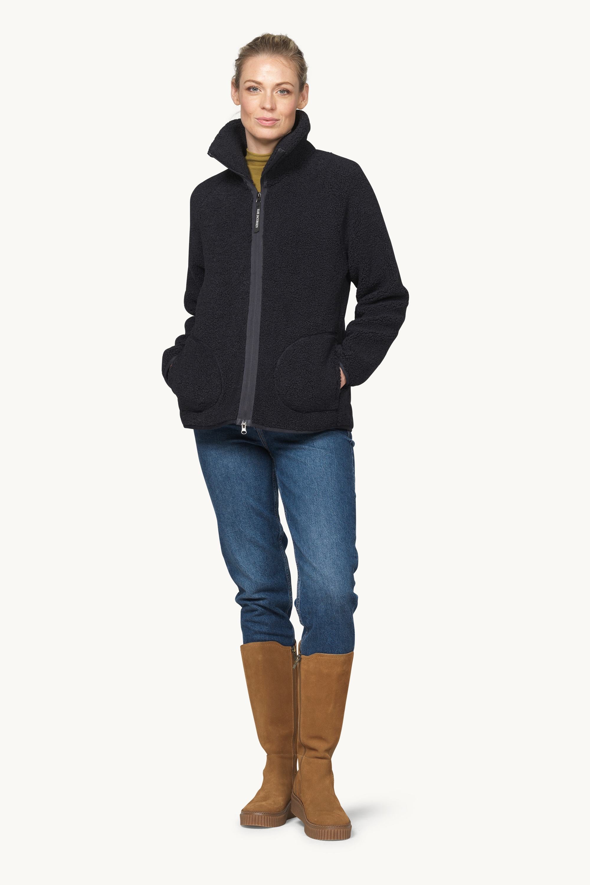 Short Pile Jacket with Zipper - Dark Indigo