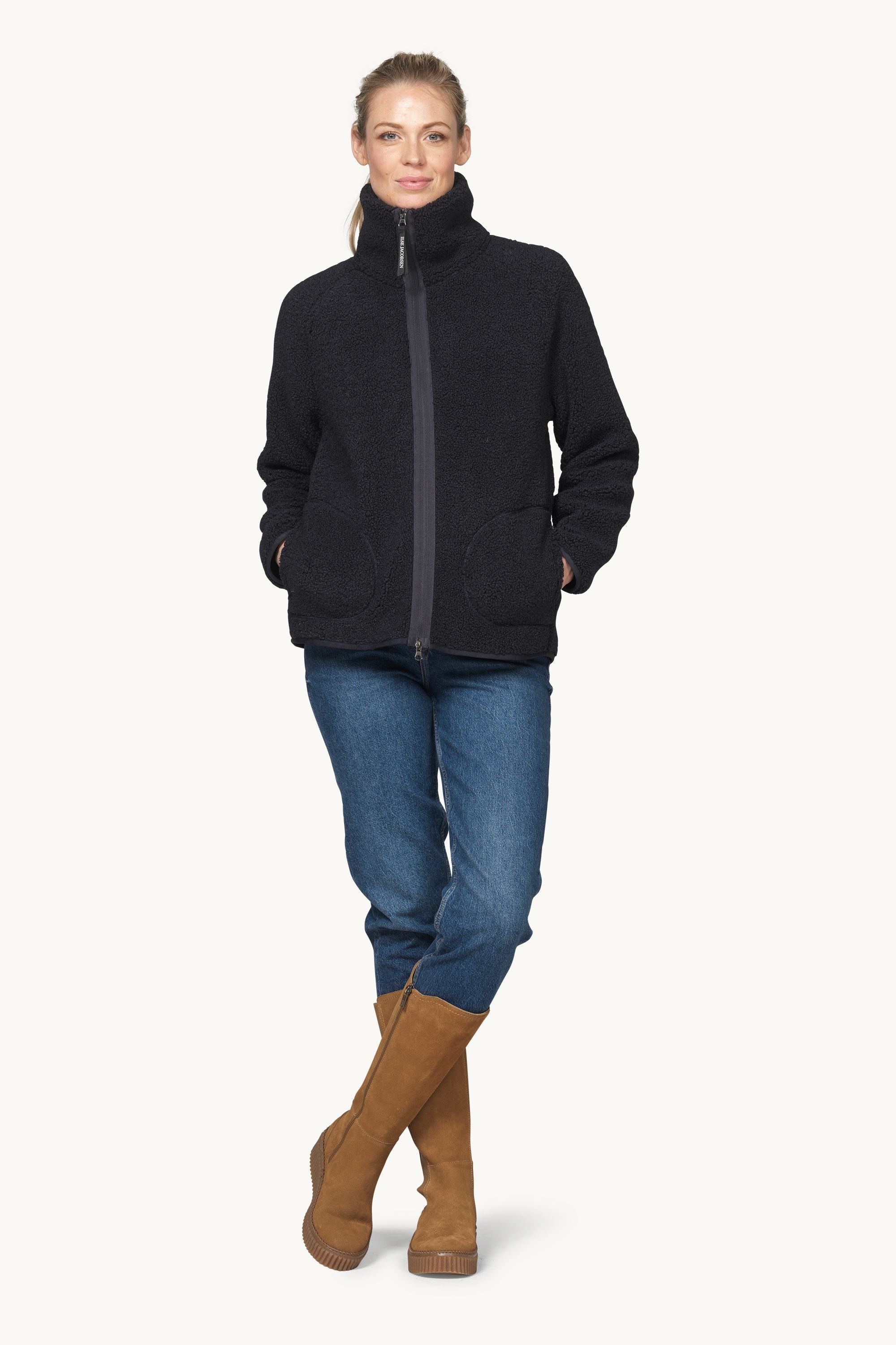 Short Pile Jacket with Zipper - Dark Indigo