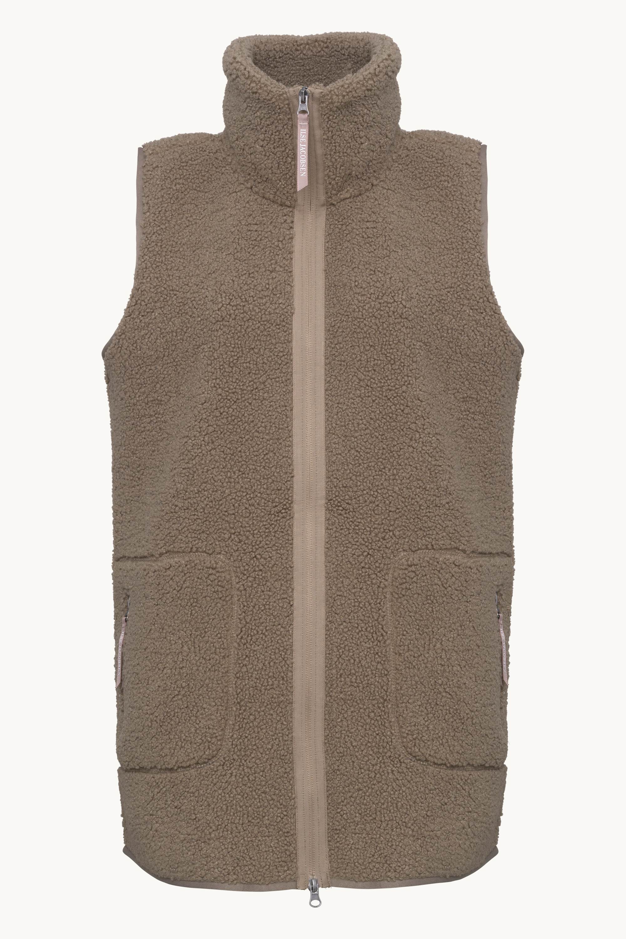 Long Pile Vest with Zipper - Greige