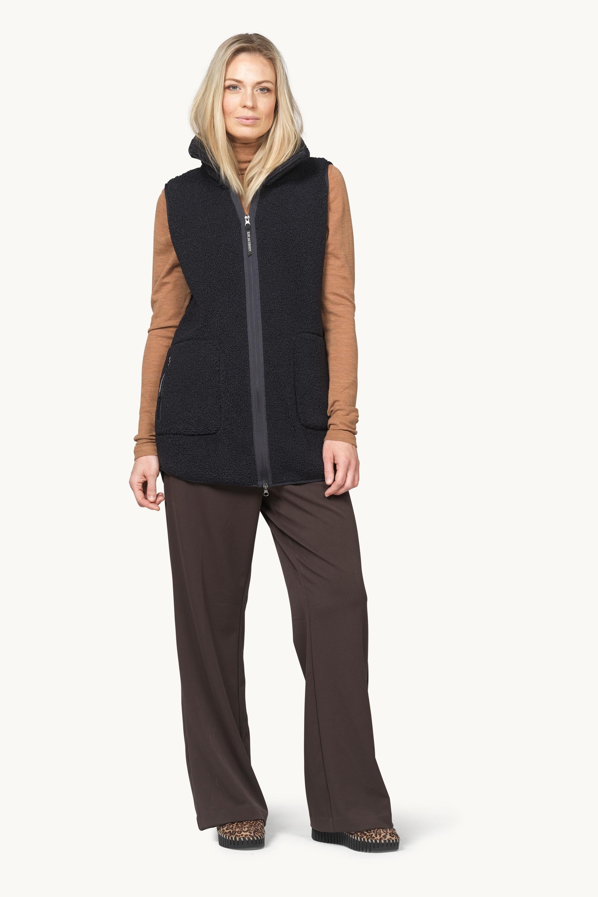 Long Pile Vest with Zipper - Dark Indigo