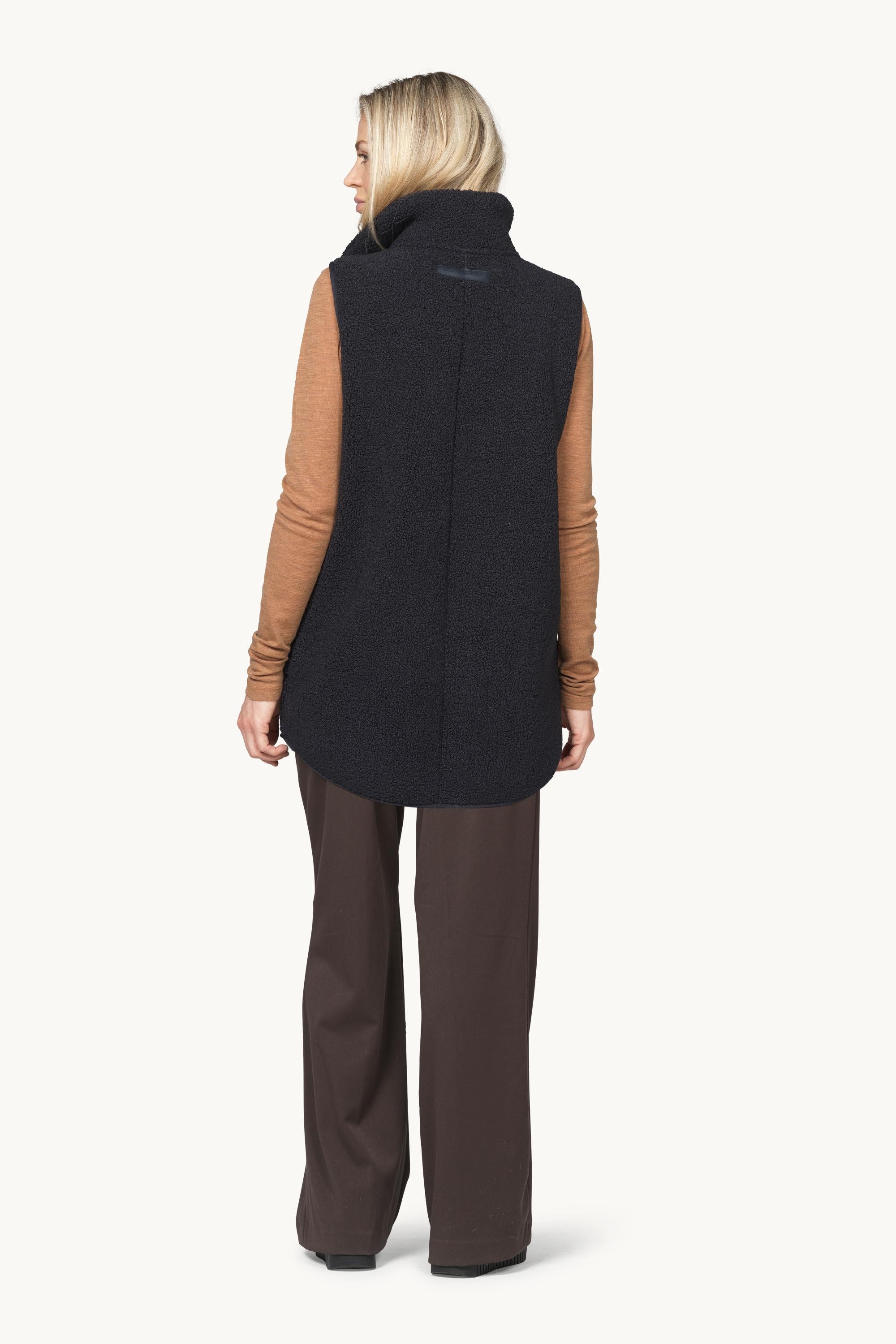 Long Pile Vest with Zipper - Dark Indigo