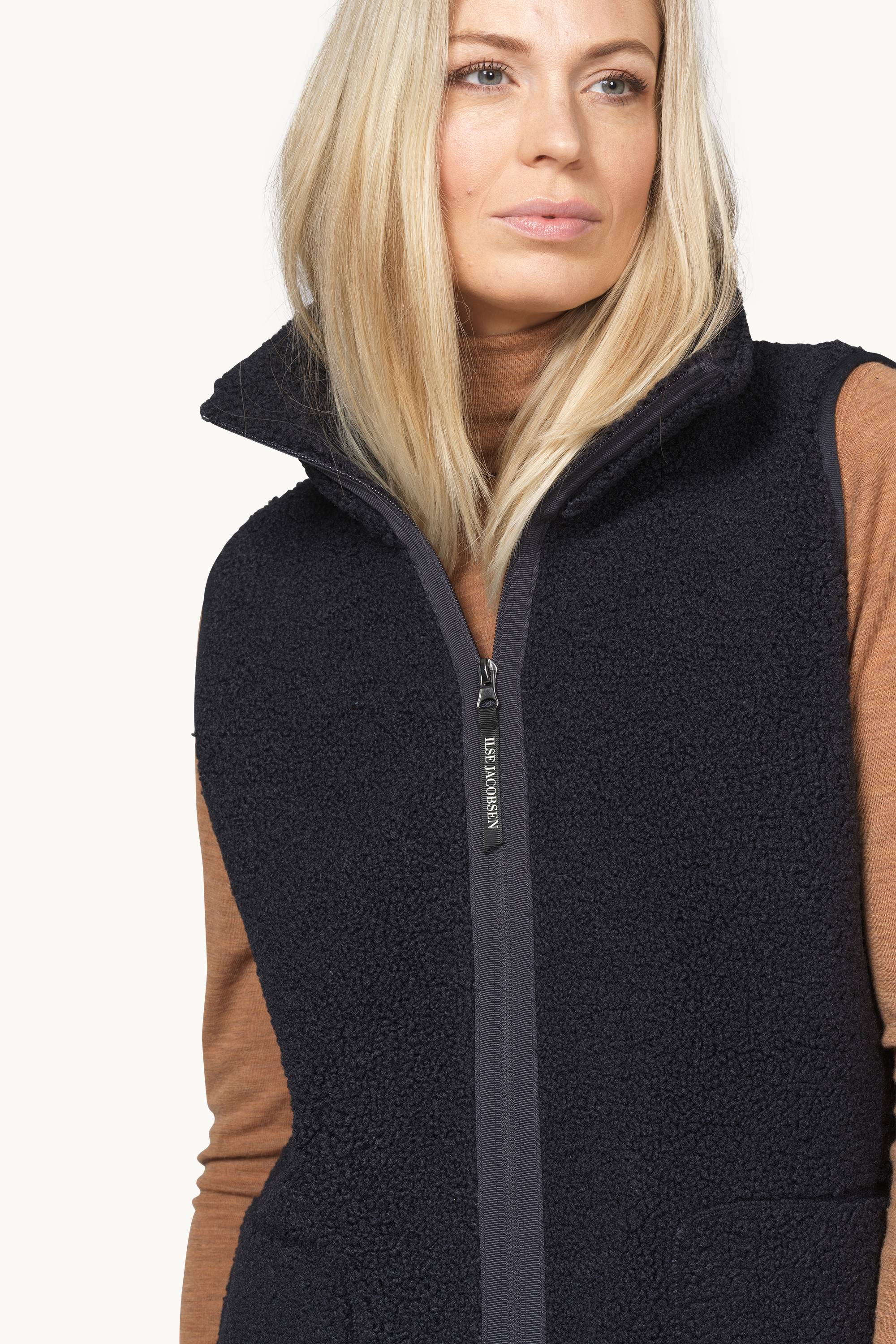 Long Pile Vest with Zipper - Dark Indigo