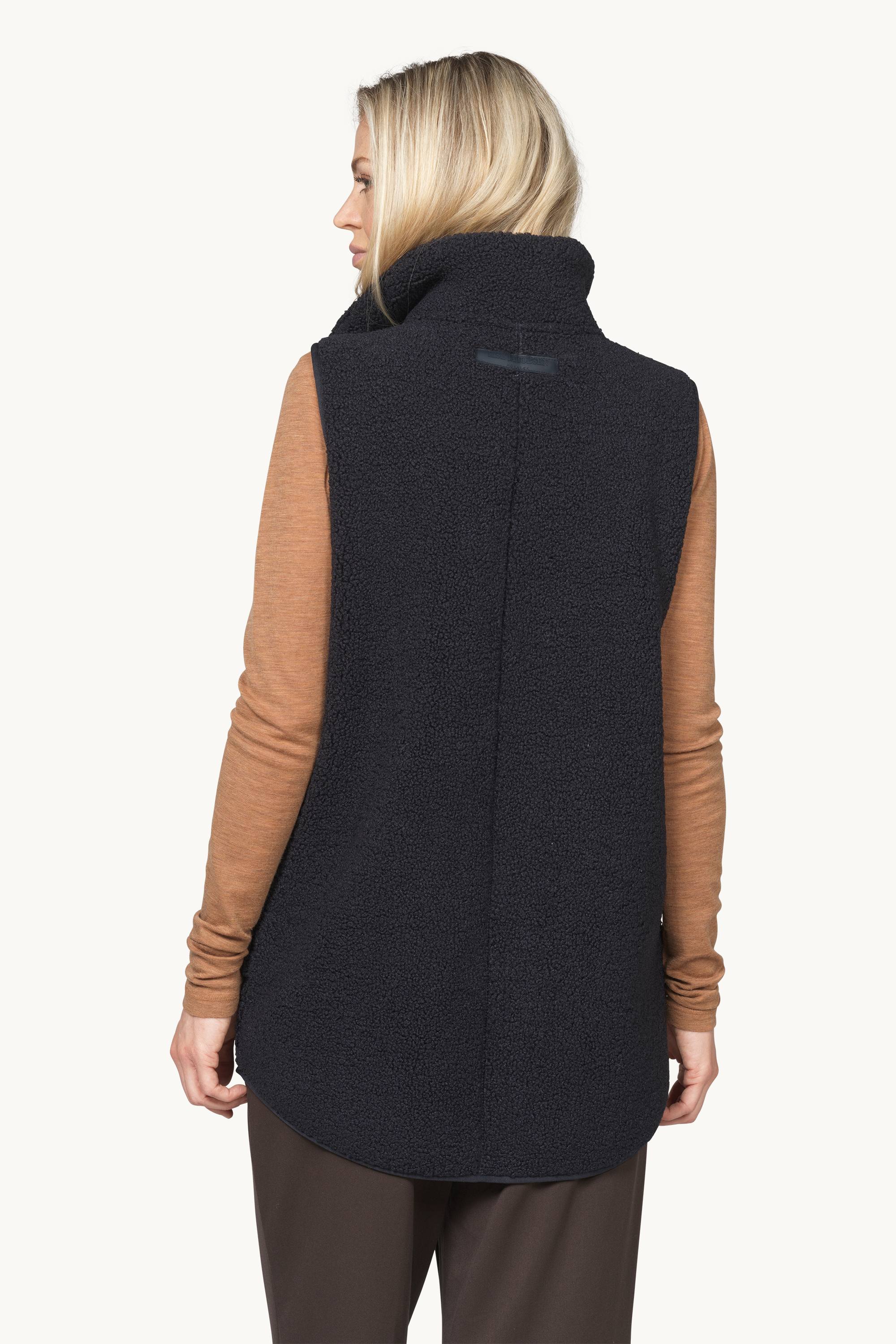 Long Pile Vest with Zipper - Dark Indigo