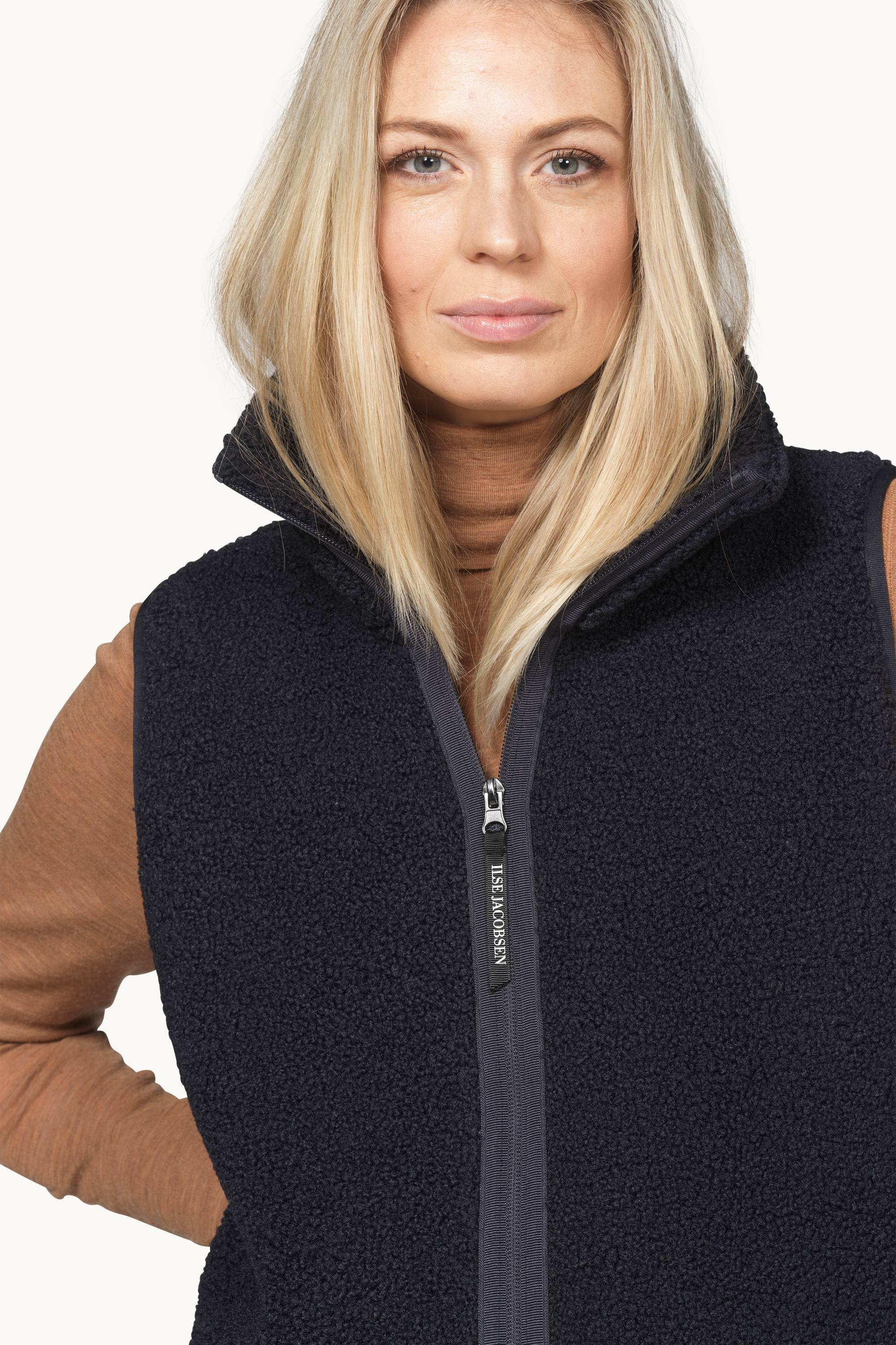 Long Pile Vest with Zipper - Dark Indigo