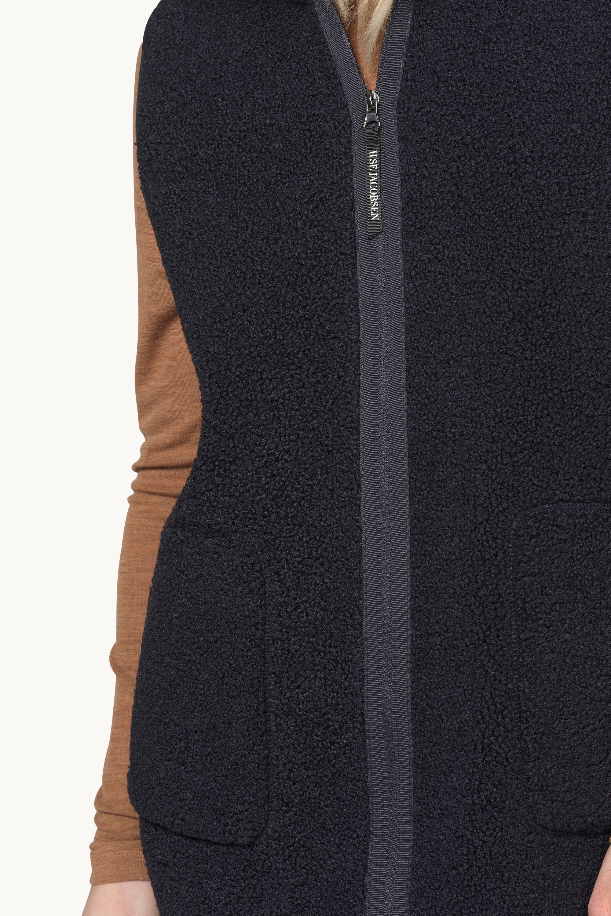 Long Pile Vest with Zipper - Dark Indigo