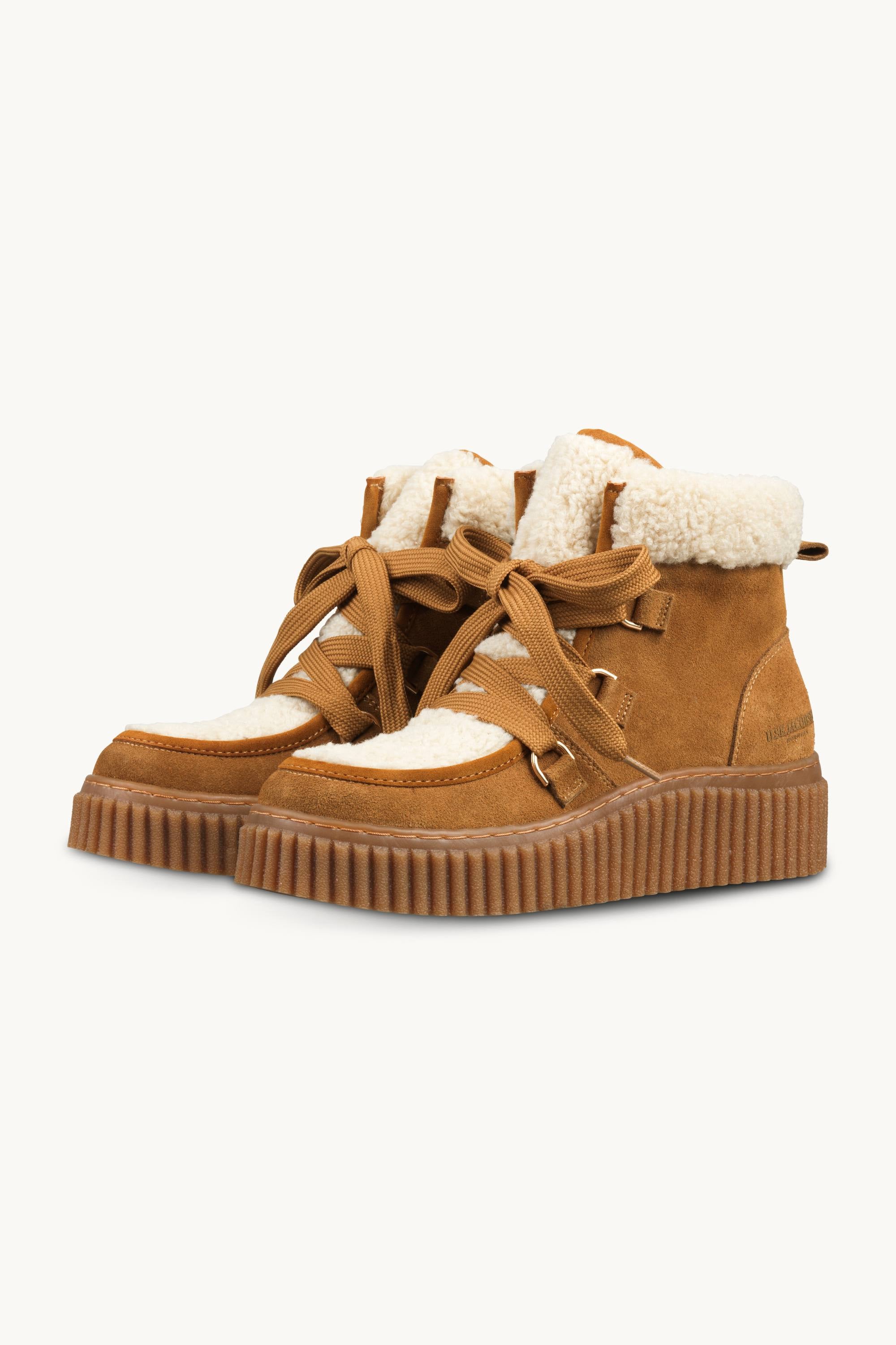 Suede Boots With Shoelaces - Cashew Clay
