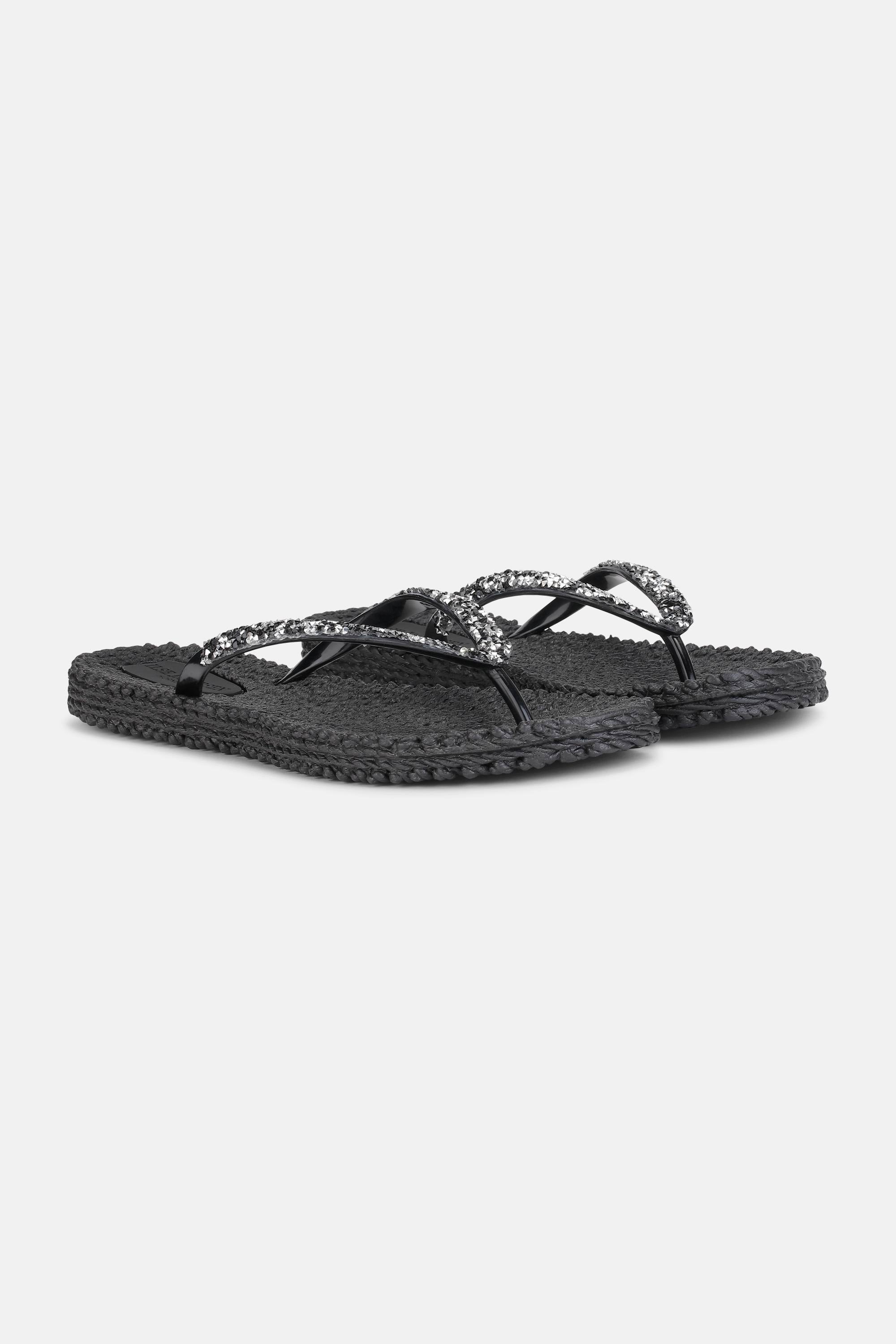 Flip Flops With Rhinestones - Black