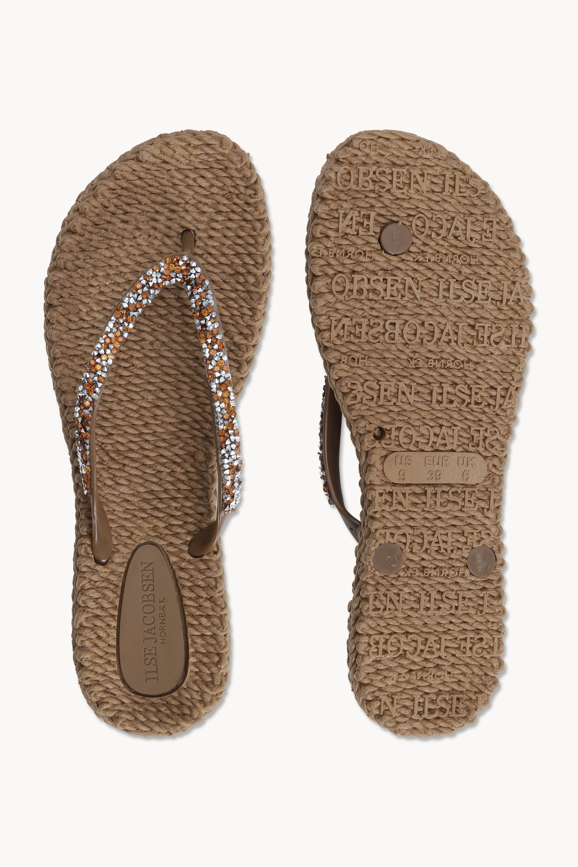 Flip Flops With Rhinestones - Mocca