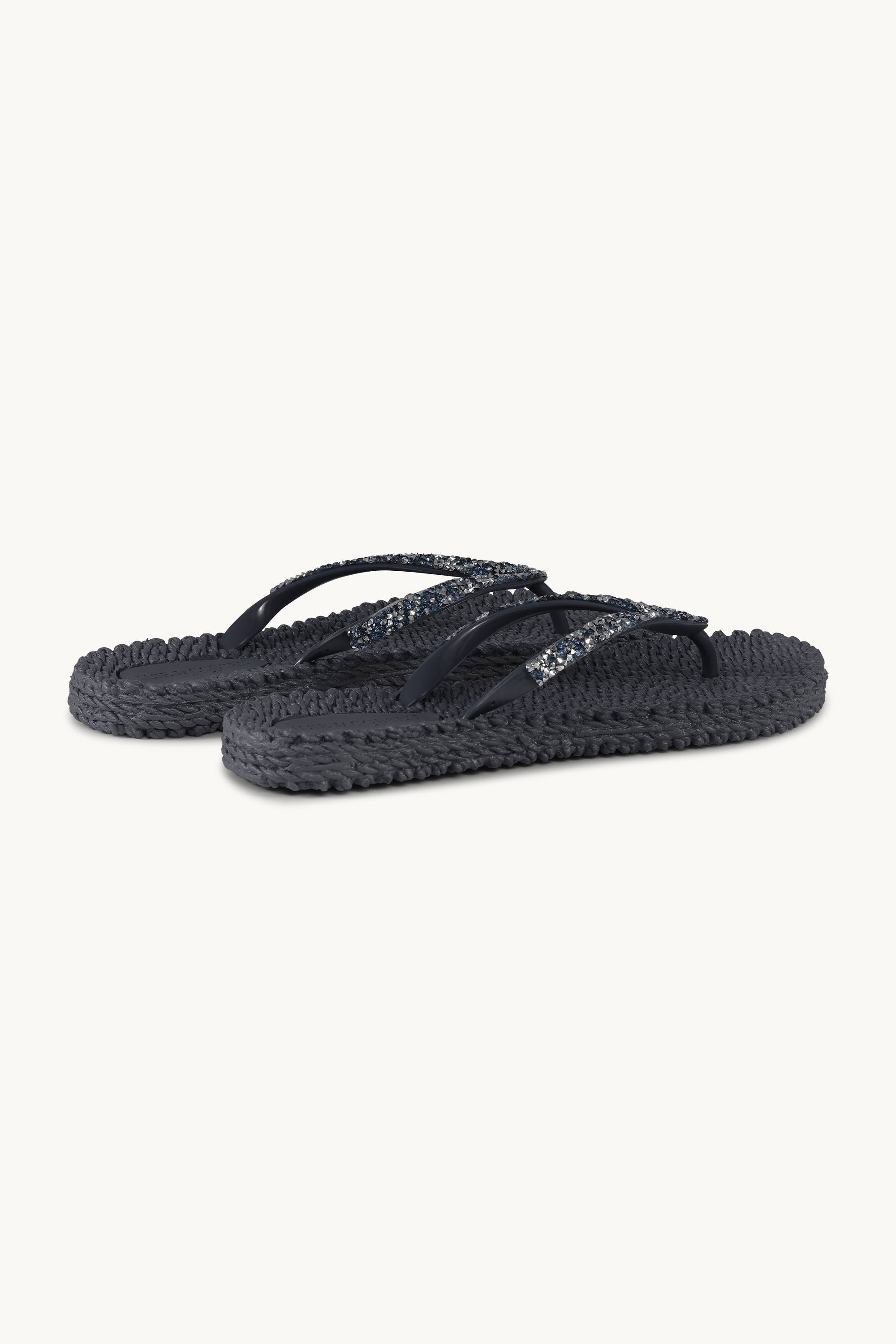 Flip Flops With Rhinestones - Dark Indigo