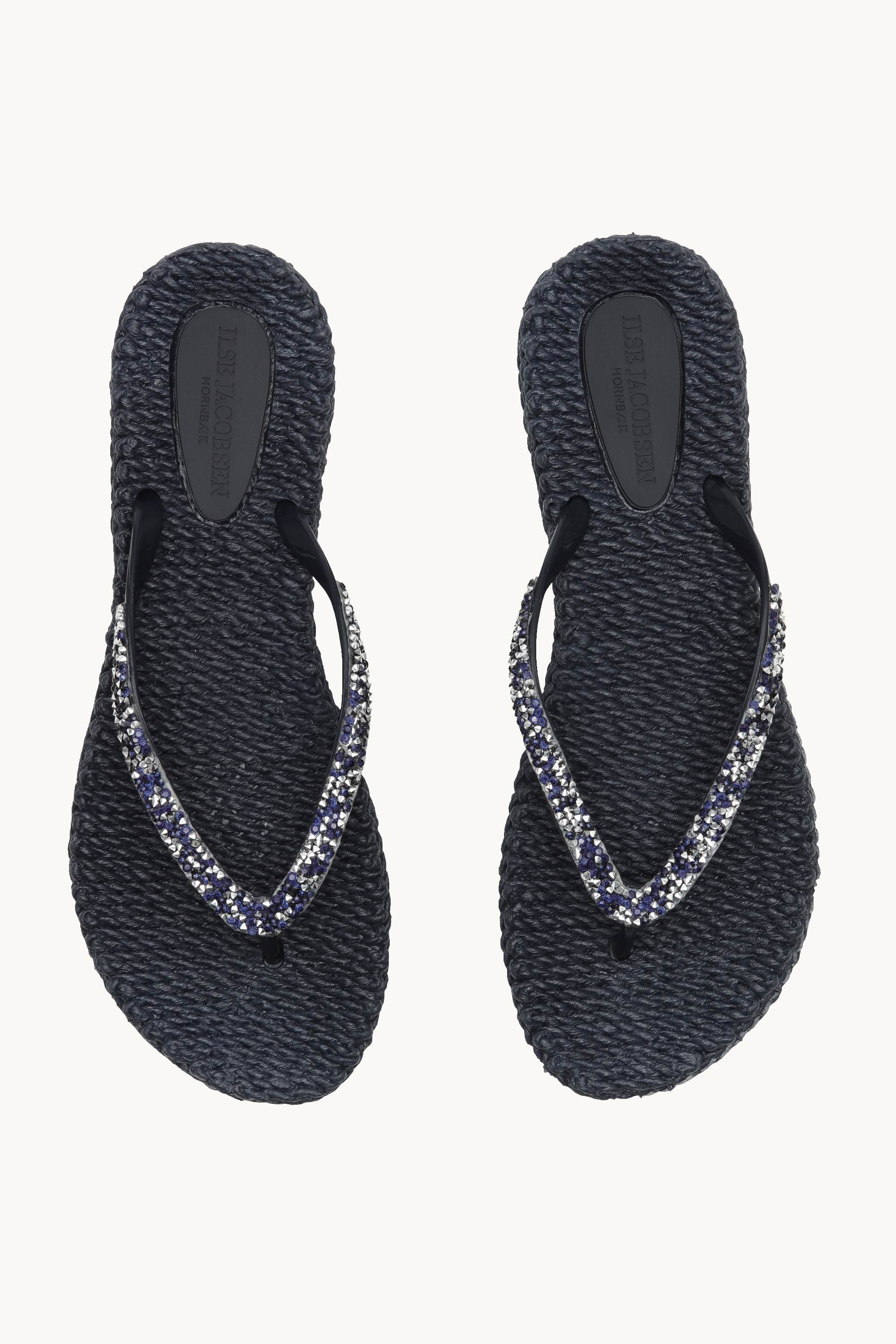 Flip Flops With Rhinestones - Dark Indigo