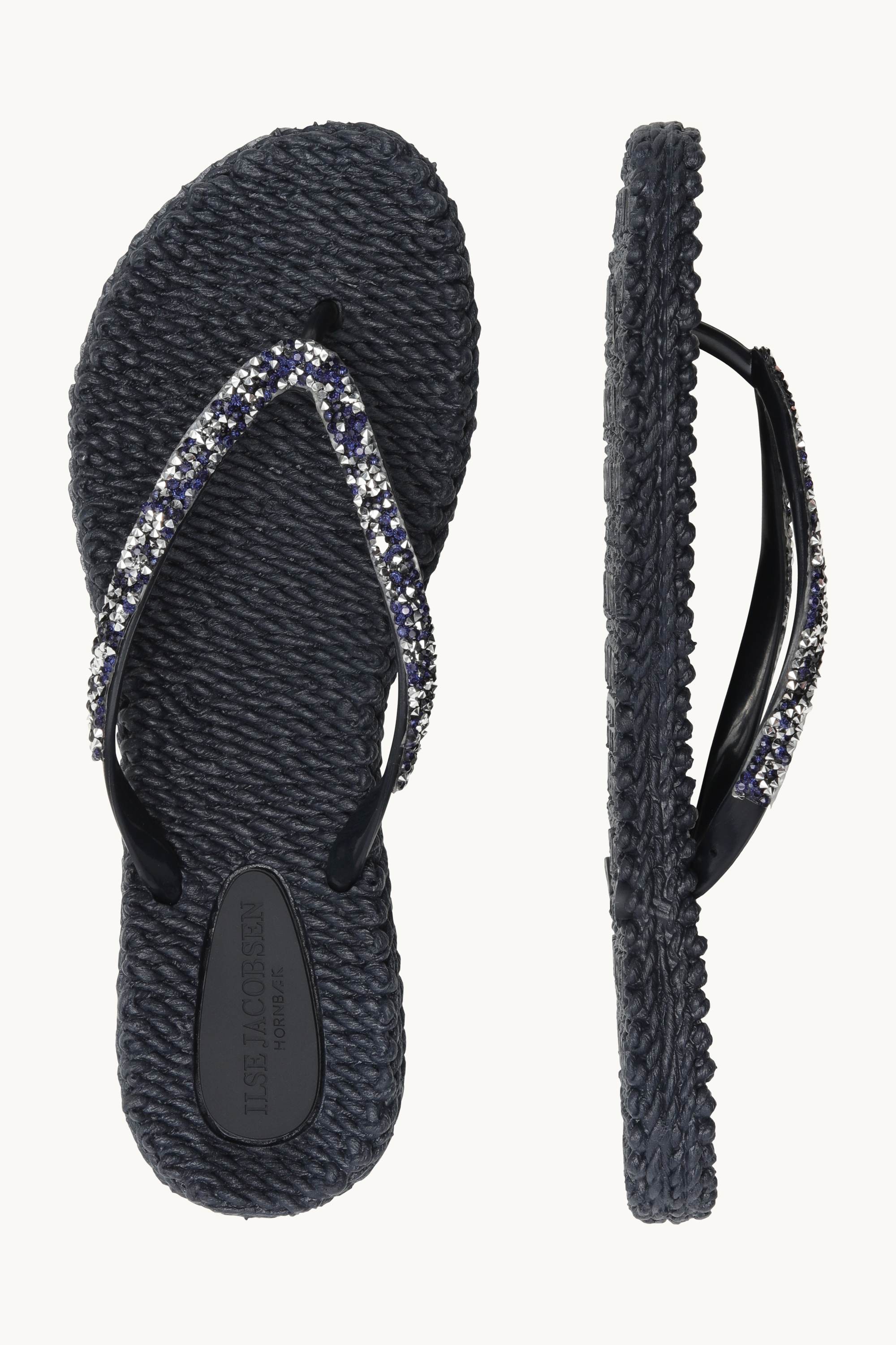 Flip Flops With Rhinestones - Dark Indigo