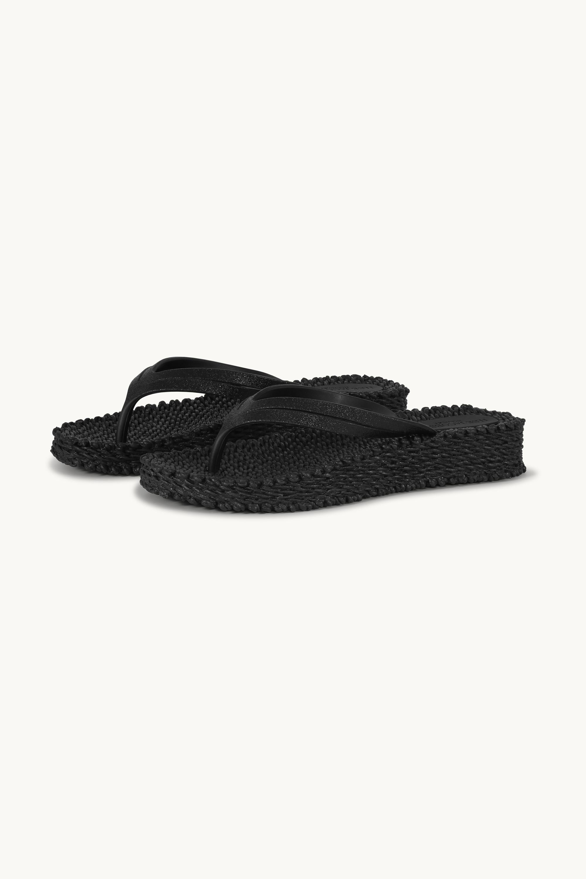 Tongs à Plateforme Pailletées - Black