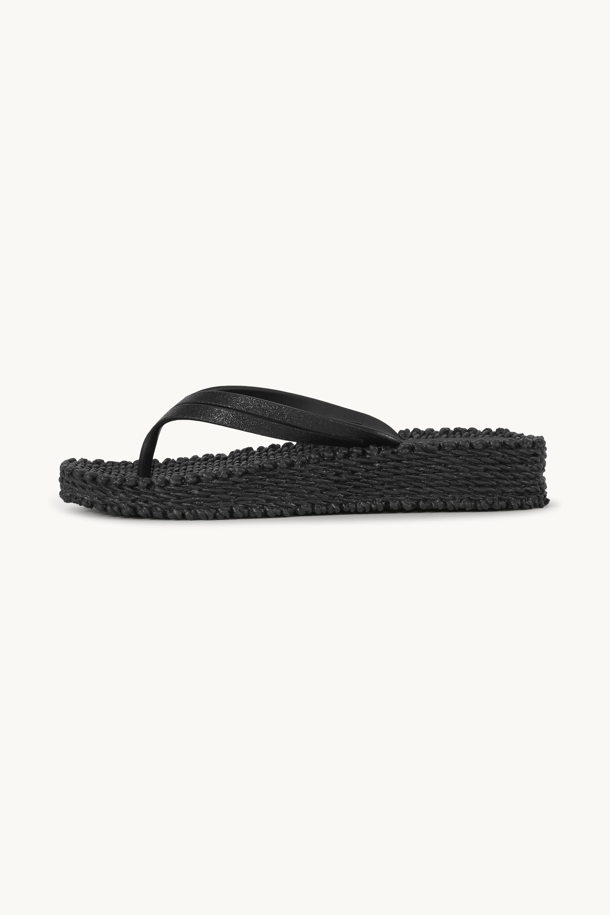 Tongs à Plateforme Pailletées - Black