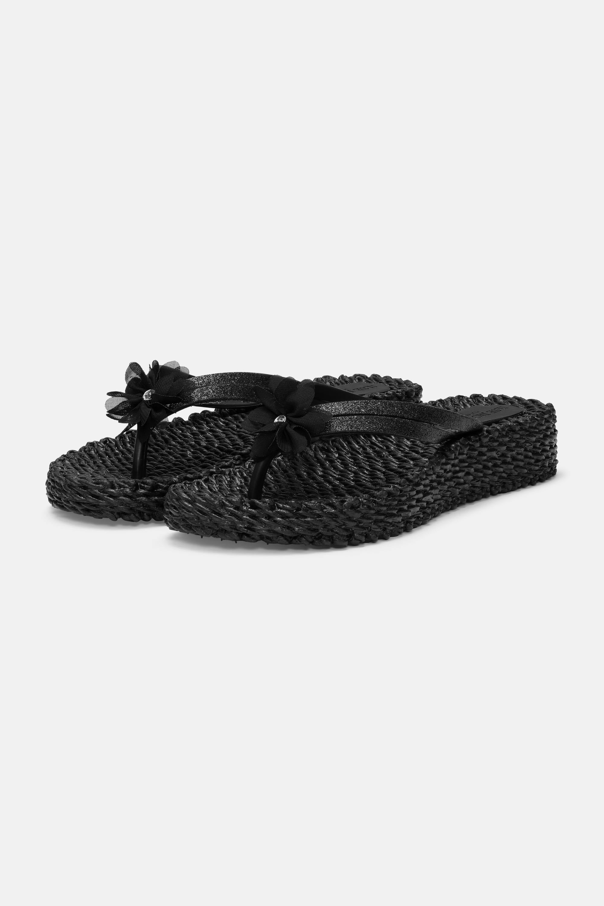 Flip Flops with Flower - Black