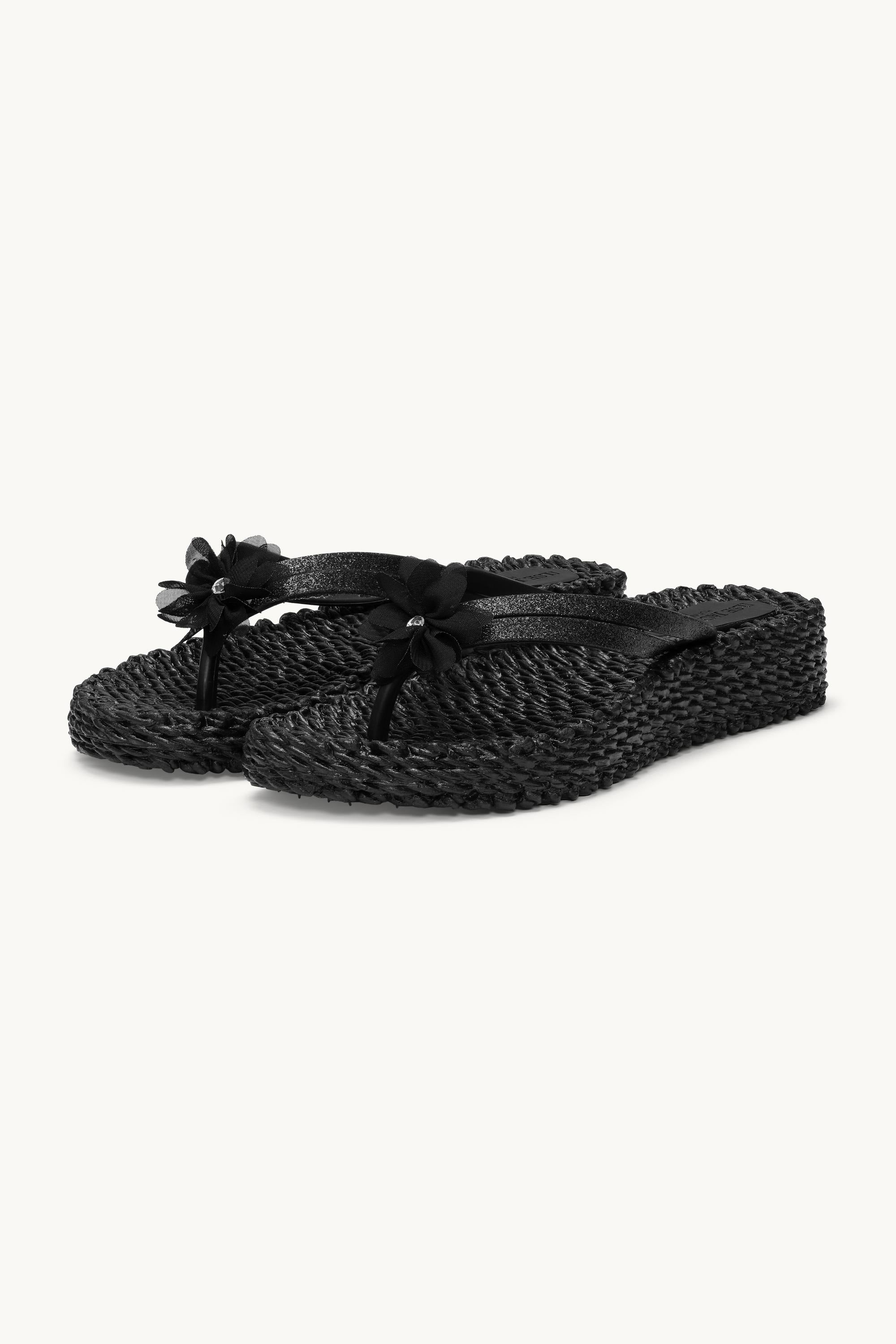 Flip Flops with Flower - Black
