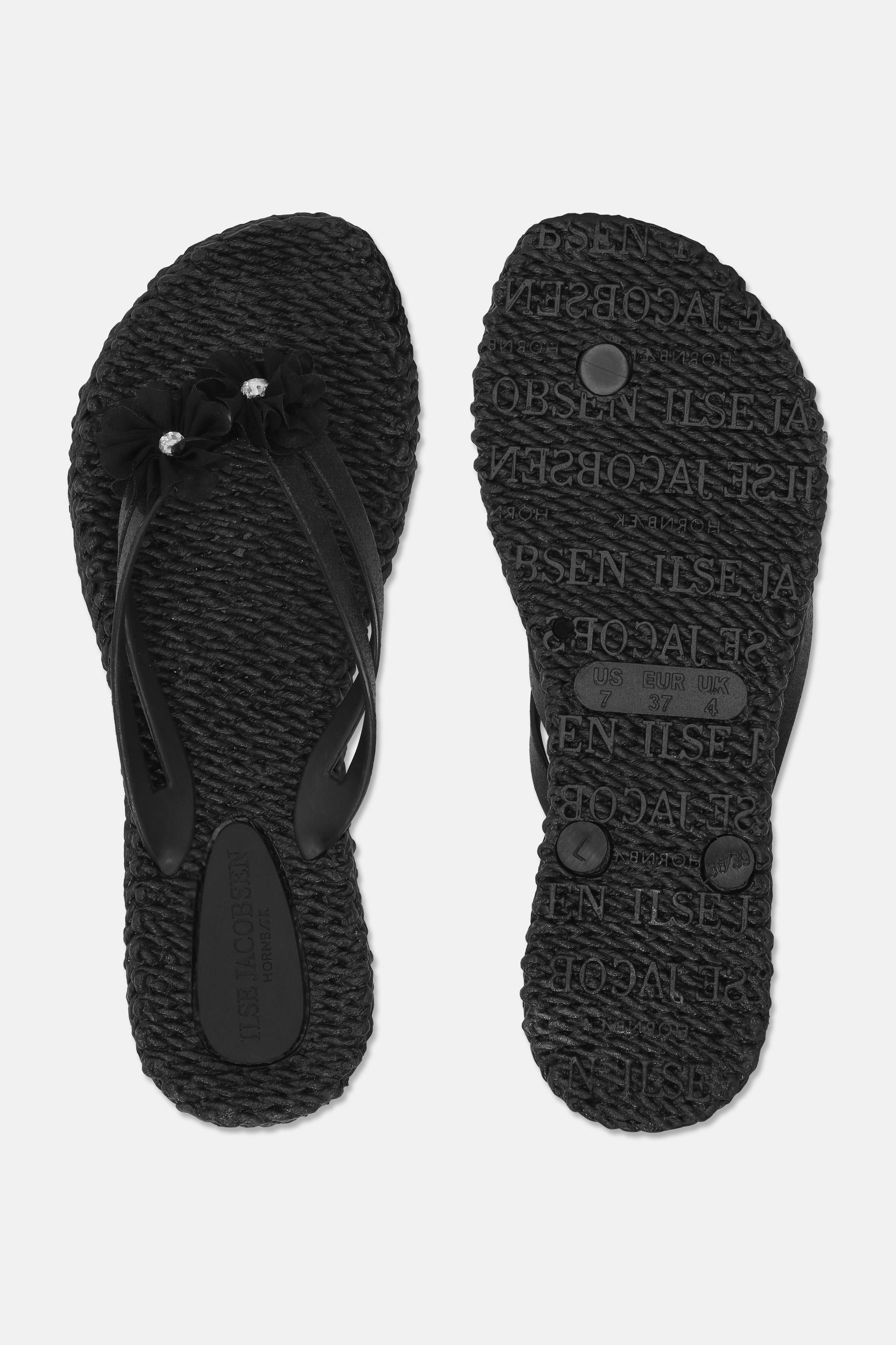Flip Flops with Flowers - Black
