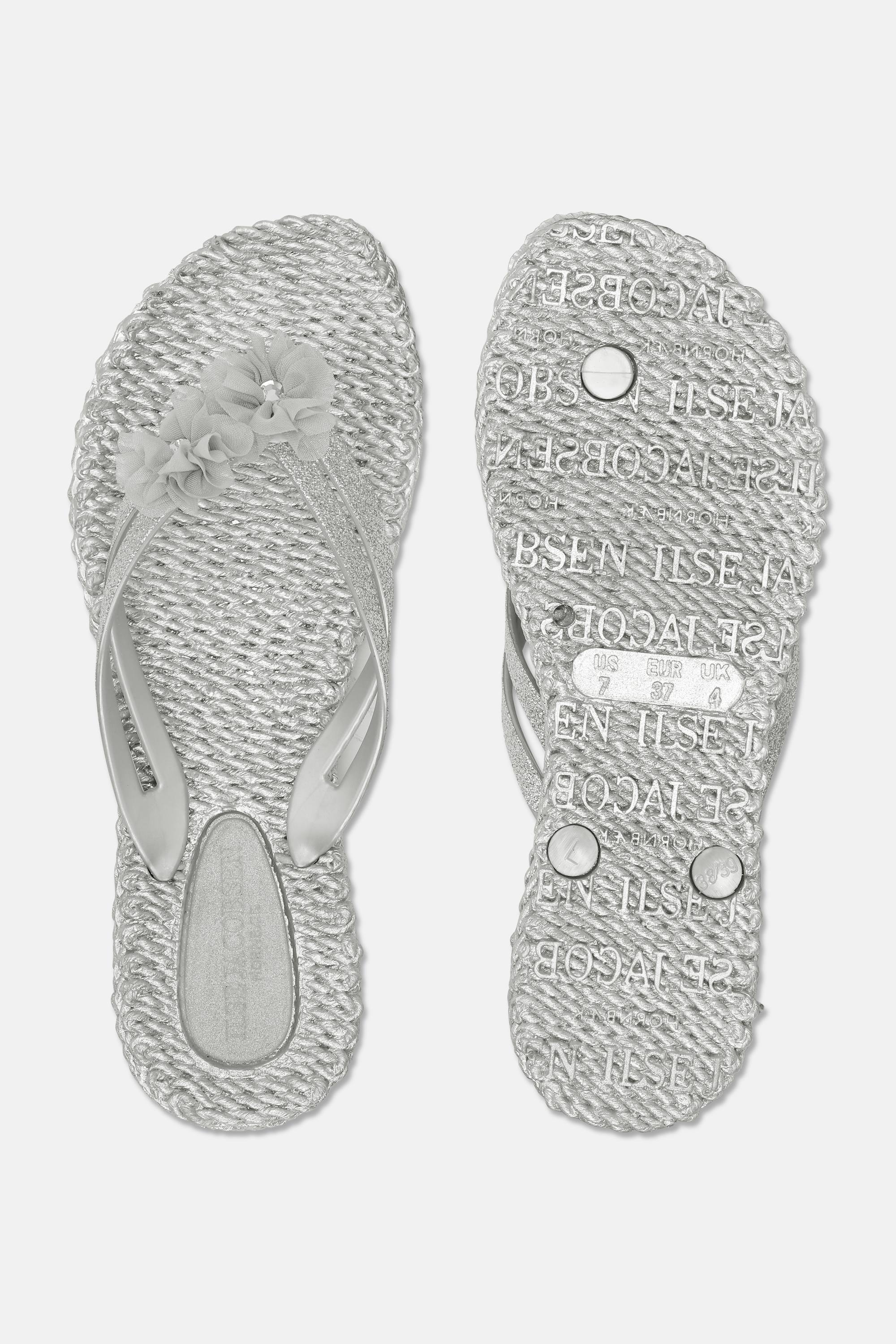 Flip Flops with Flowers - Silver