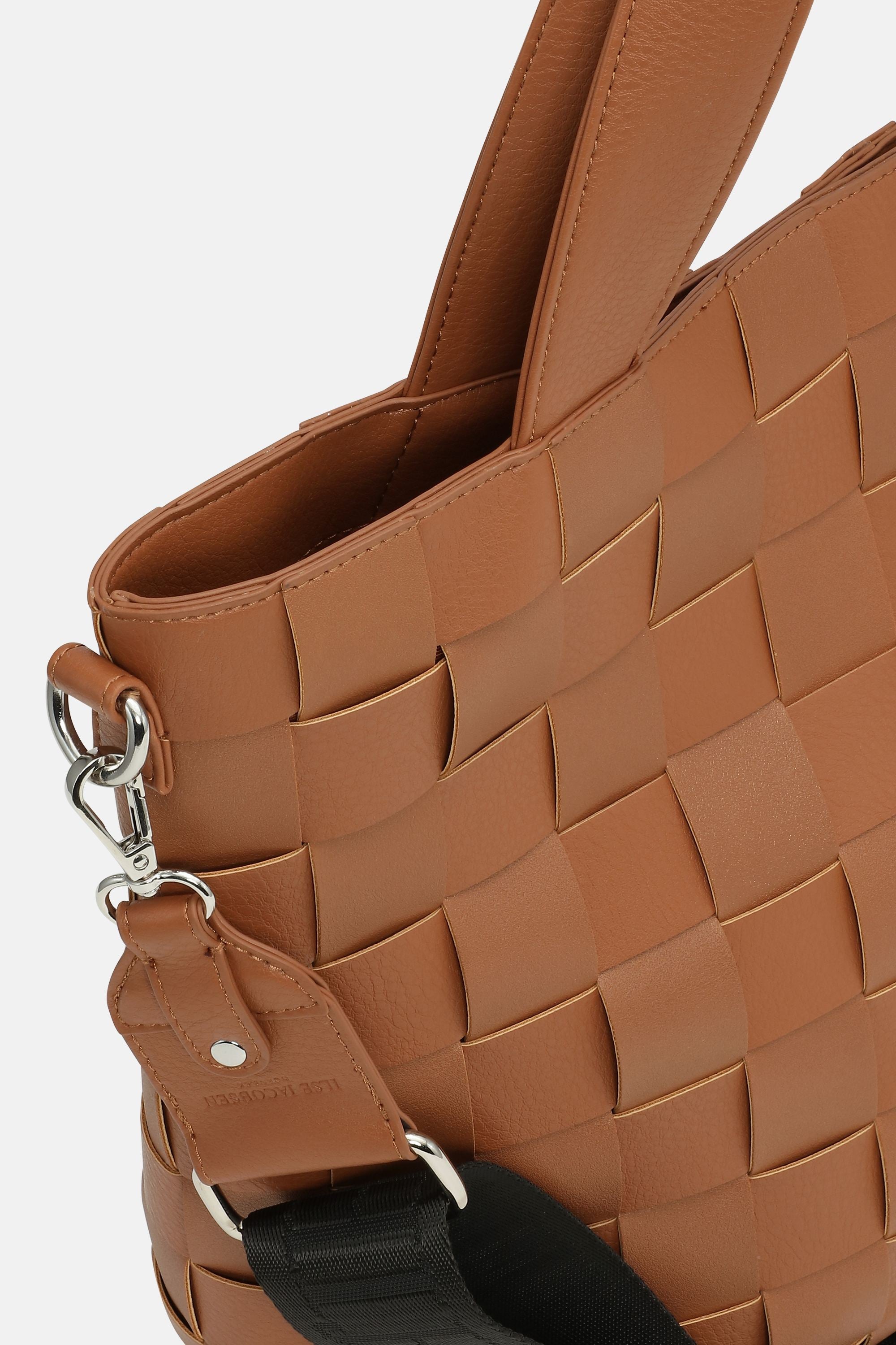 Braided Cross-Body Shopper - Cognac