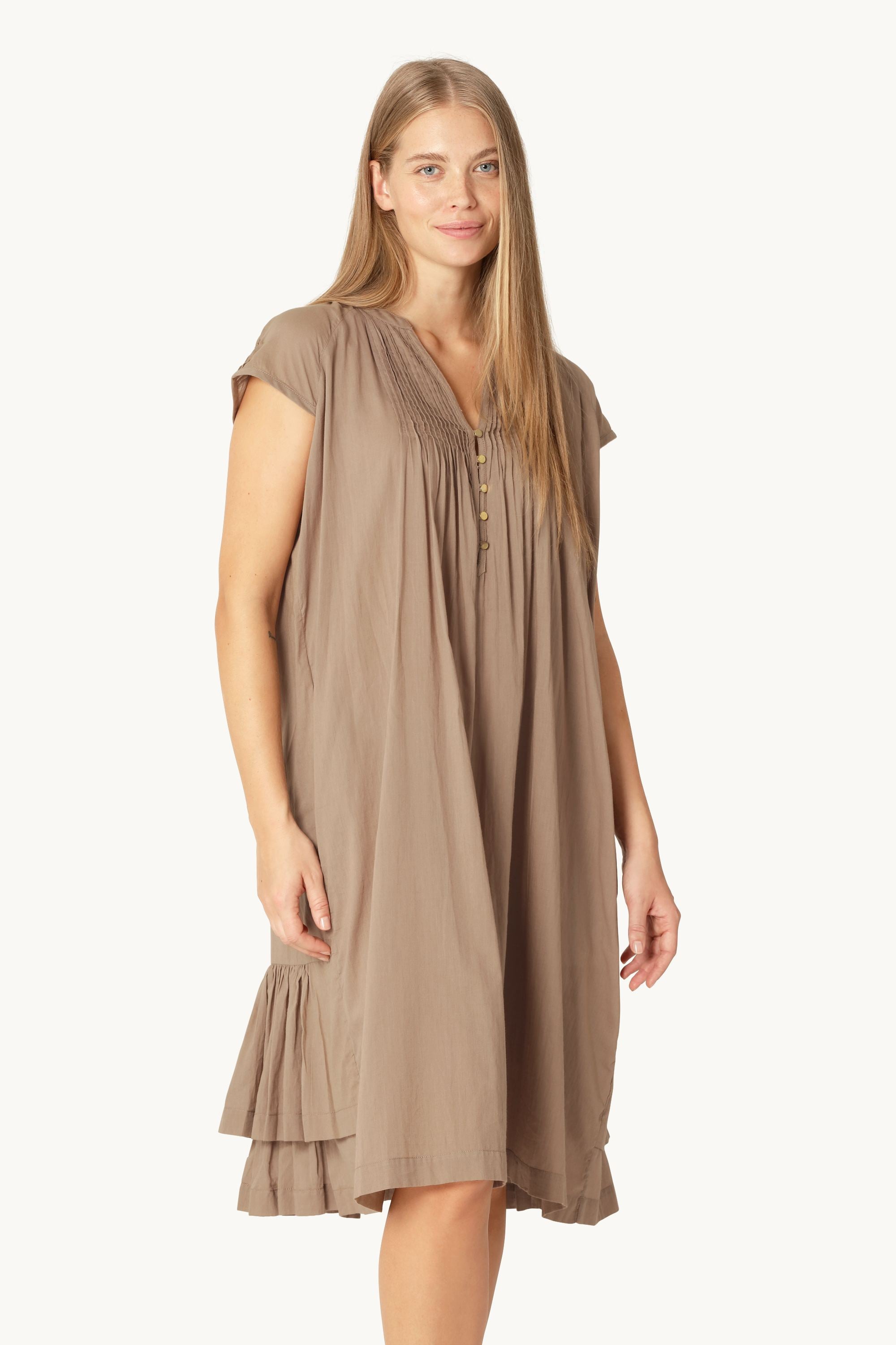 Robe Longue à Manches Courtes - Greige
