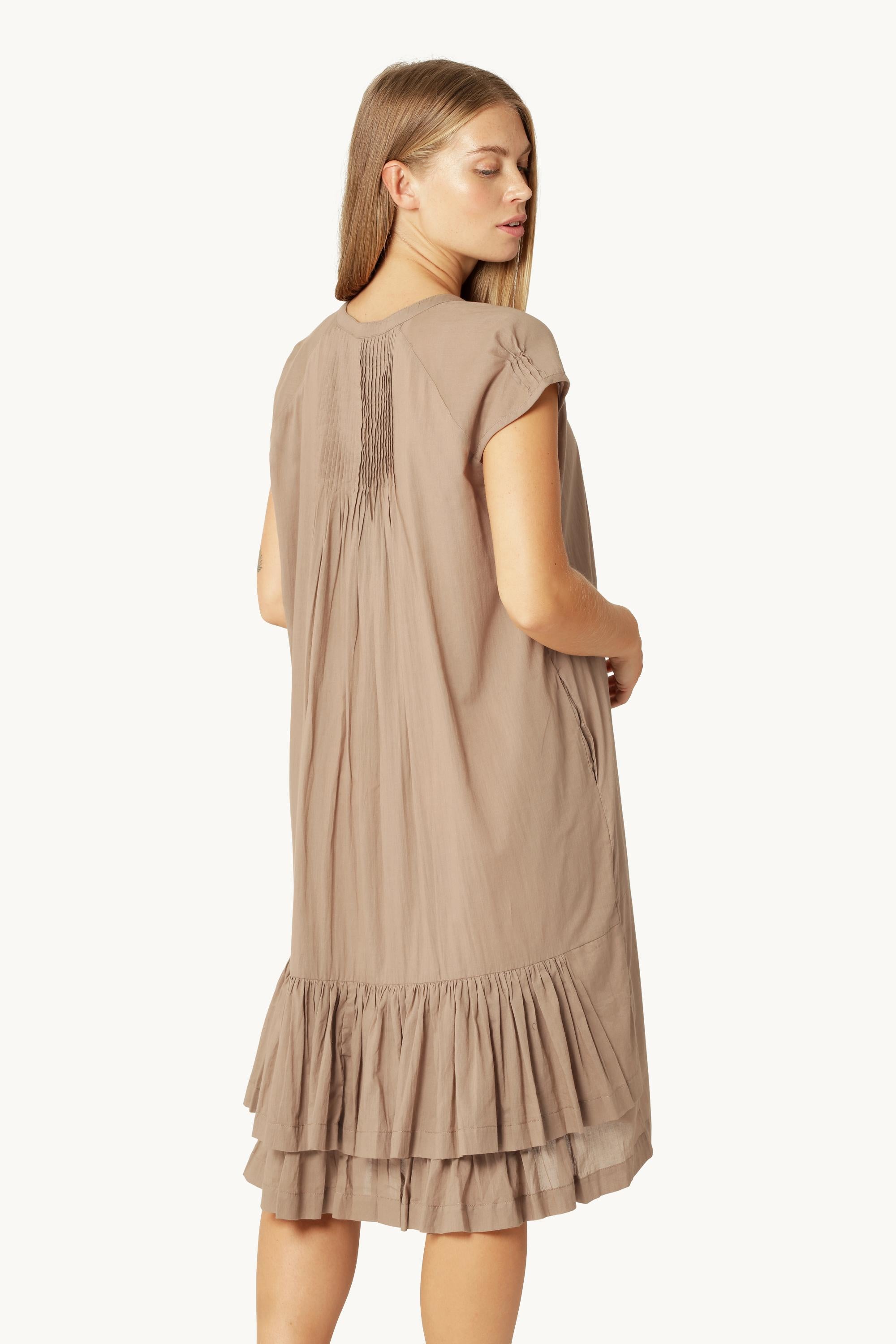 Robe Longue à Manches Courtes - Greige