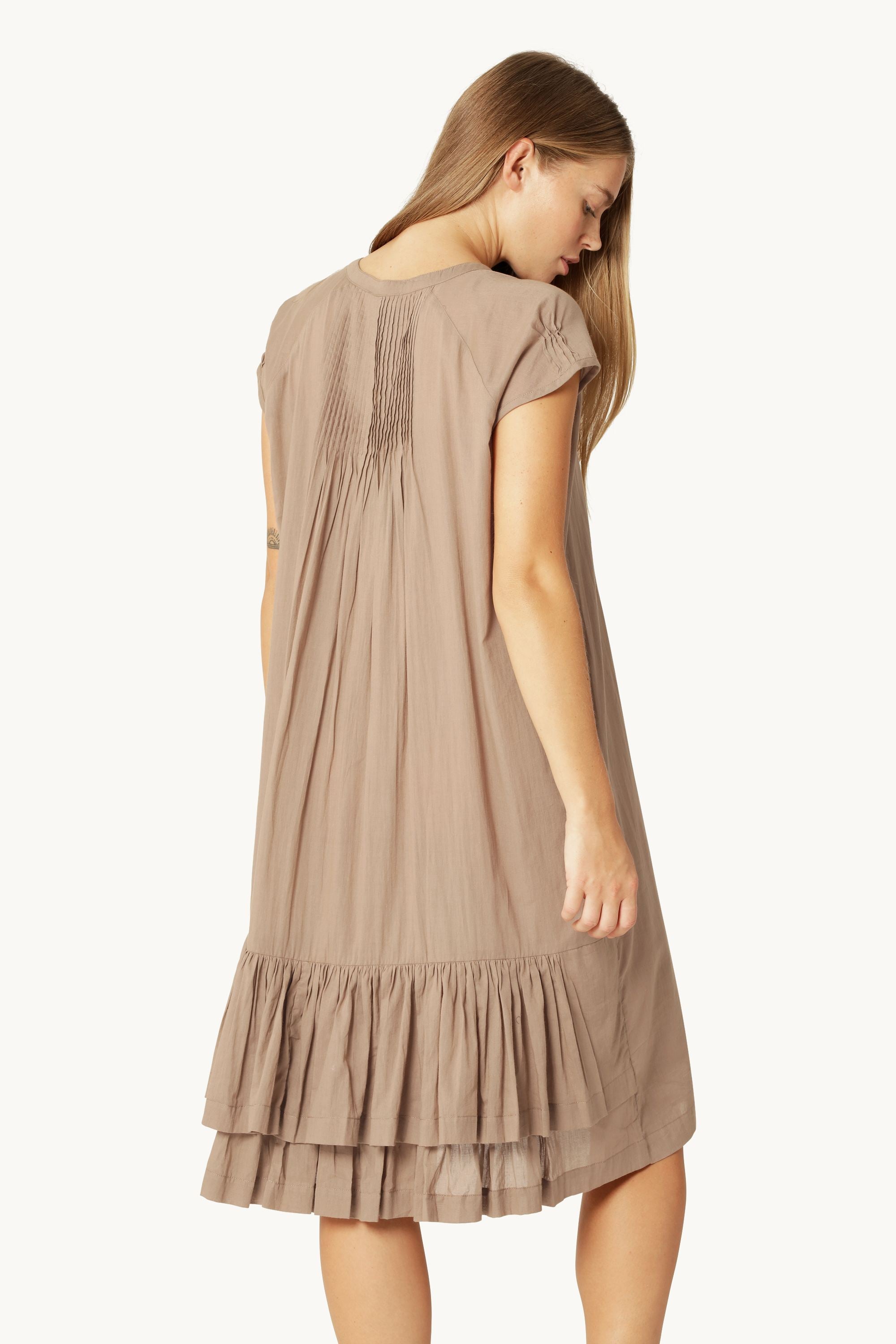 Robe Longue à Manches Courtes - Greige