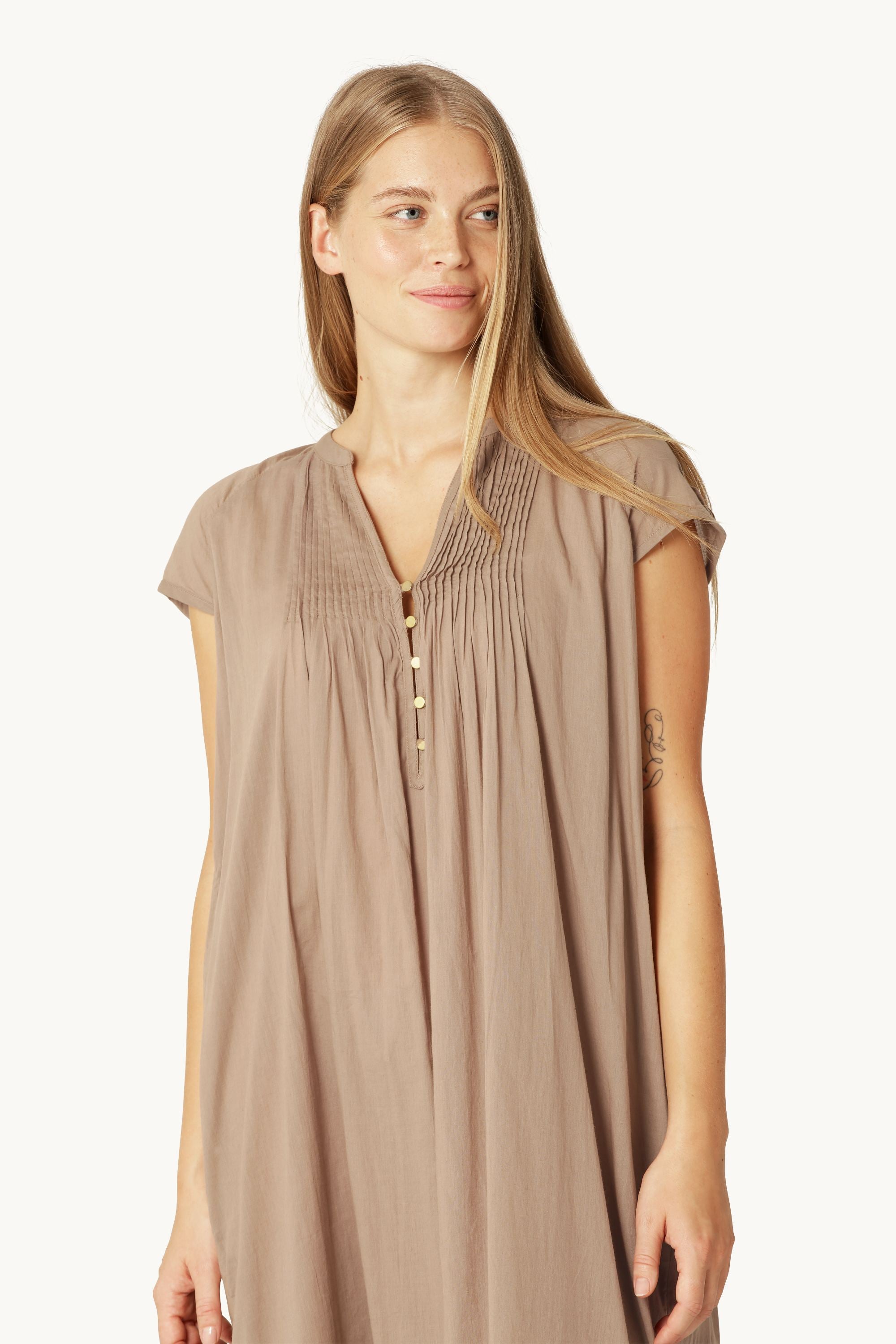 Robe Longue à Manches Courtes - Greige